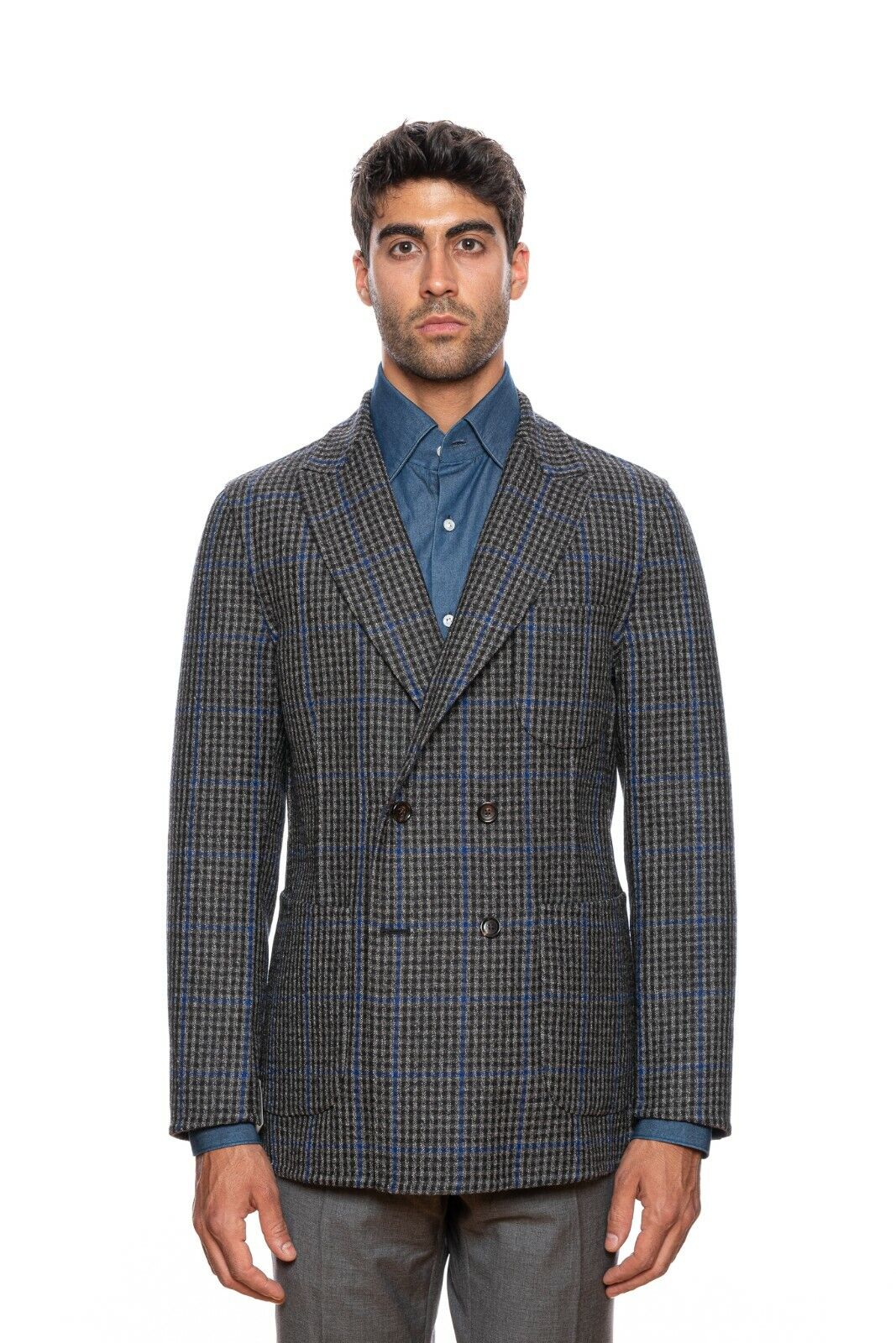 $2245 BELVEST Blue Flannel Wool REVERSIBLE Jacket Double Breasted 40 US 50 EU 8R