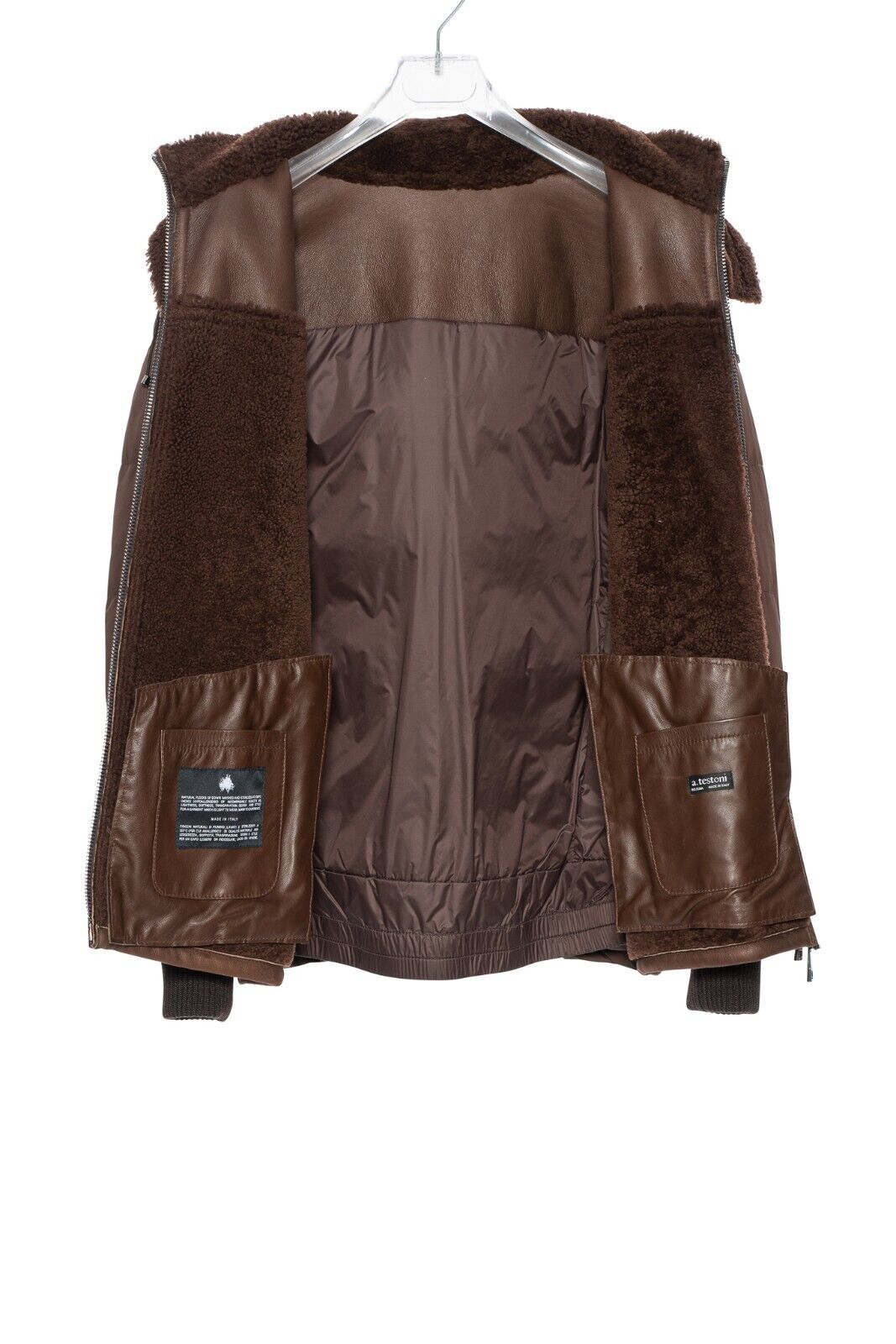 $3885 HETTABRETZ for TESTONI Brown Jacket Coat Puffer Goose Down + Shearling