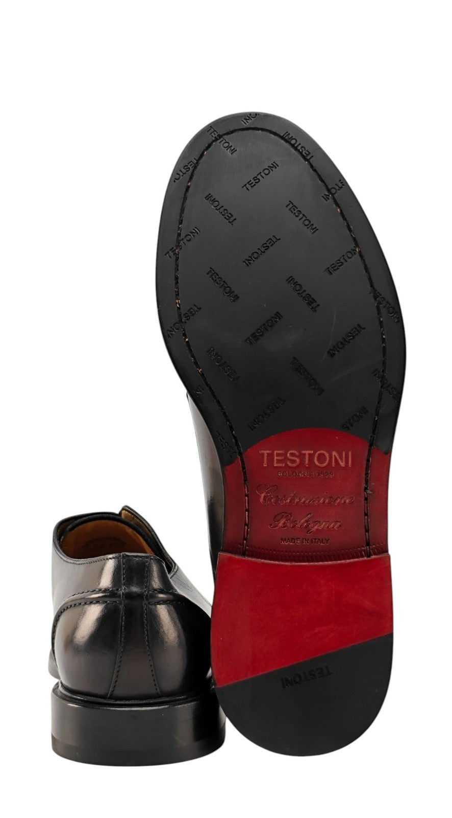 1050$ TESTONI "Alba" BOLOGNESE Derby Shoes Black Lux Calf 8 UK / 9 US / 42 IT
