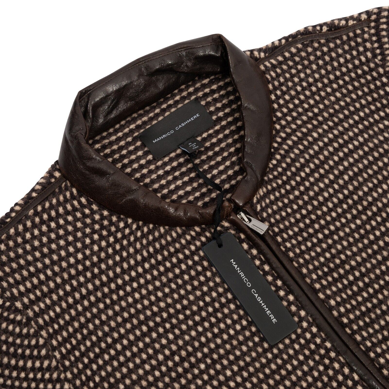 $2500 MANRICO CASHMERE Brown Cardigan Zip Thick 100% Cashmere / Lambskin Size S