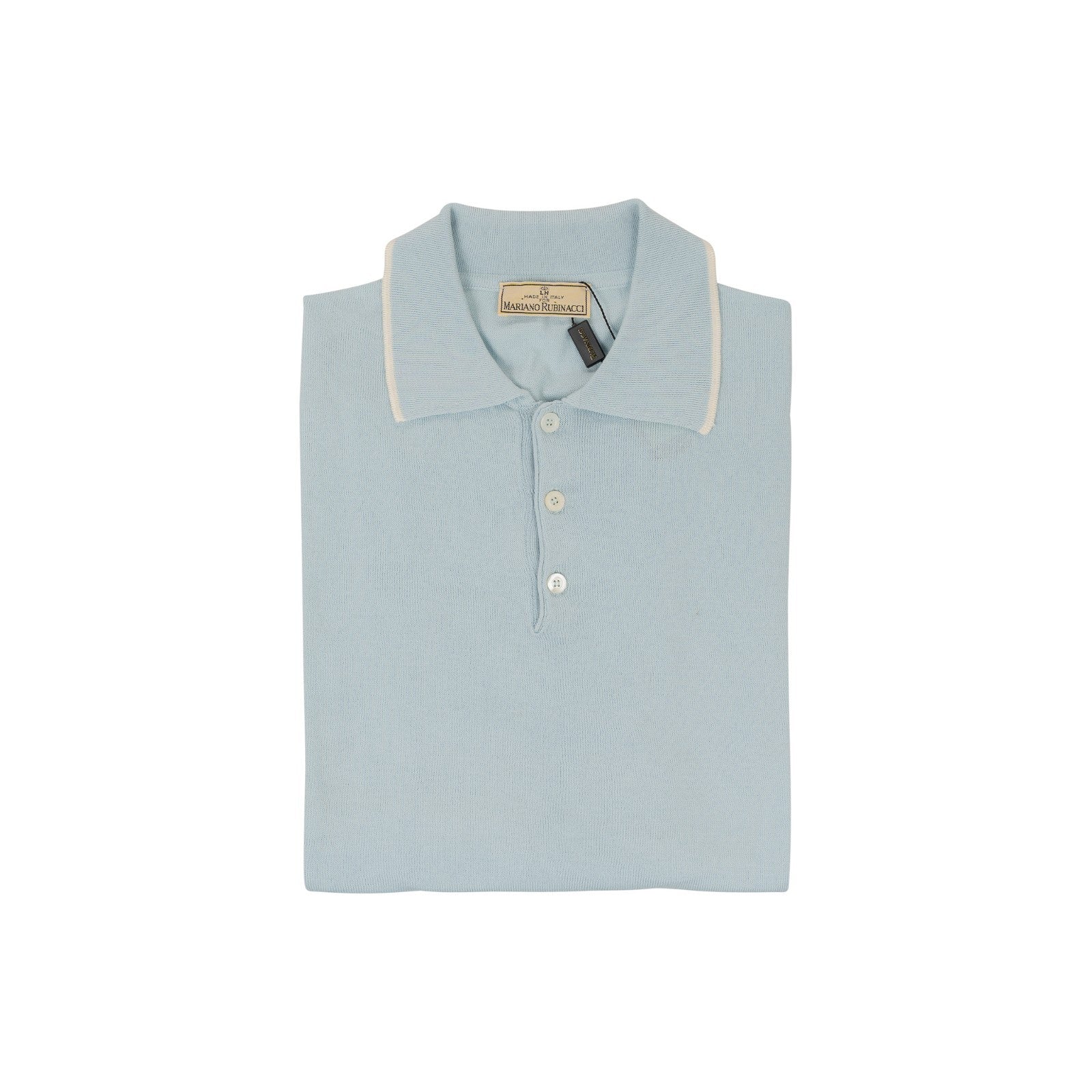 490$ RUBINACCI NAPOLI Light Blue Polo Sweater Sea Island Knit Cotton
