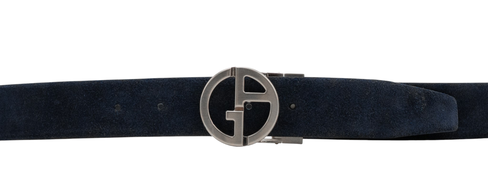 $520 GIORGIO ARMANI Belt Blue Reversible GA Monogram Logo Buckle Suede Size 110