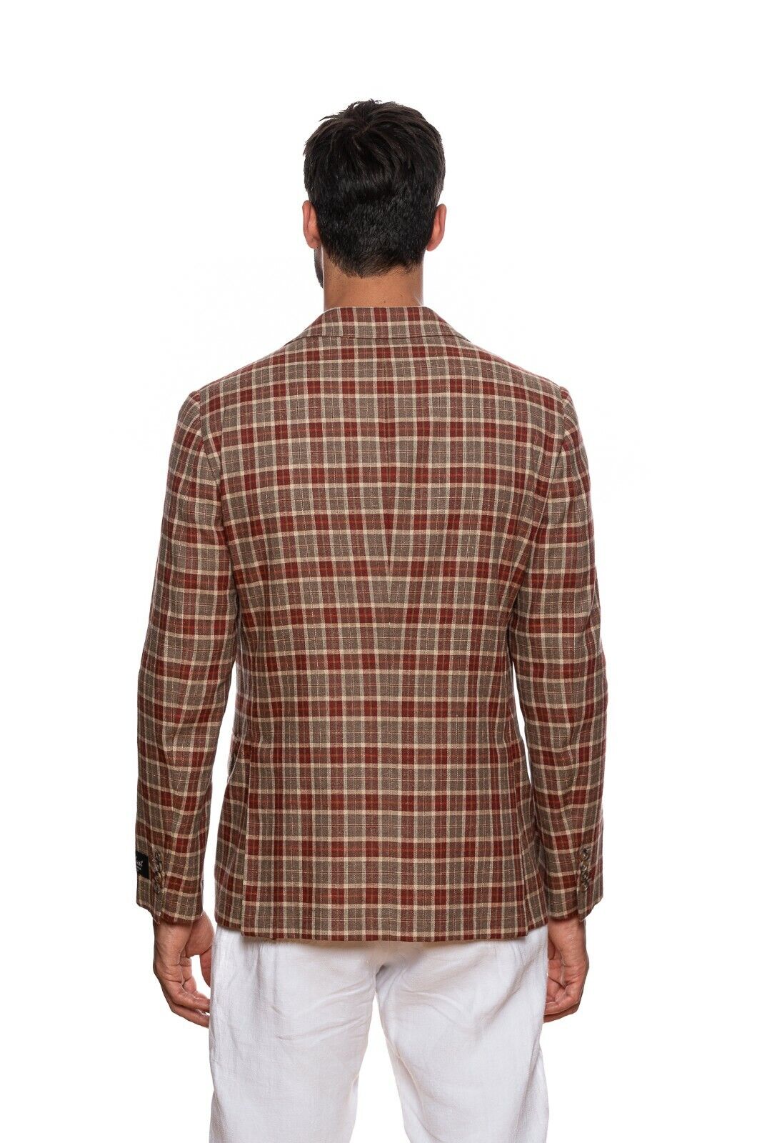 BELVEST Made in Italy Jacket Silk Linen Checks Brown & Burgundy 42 US / 52 EU 9R
