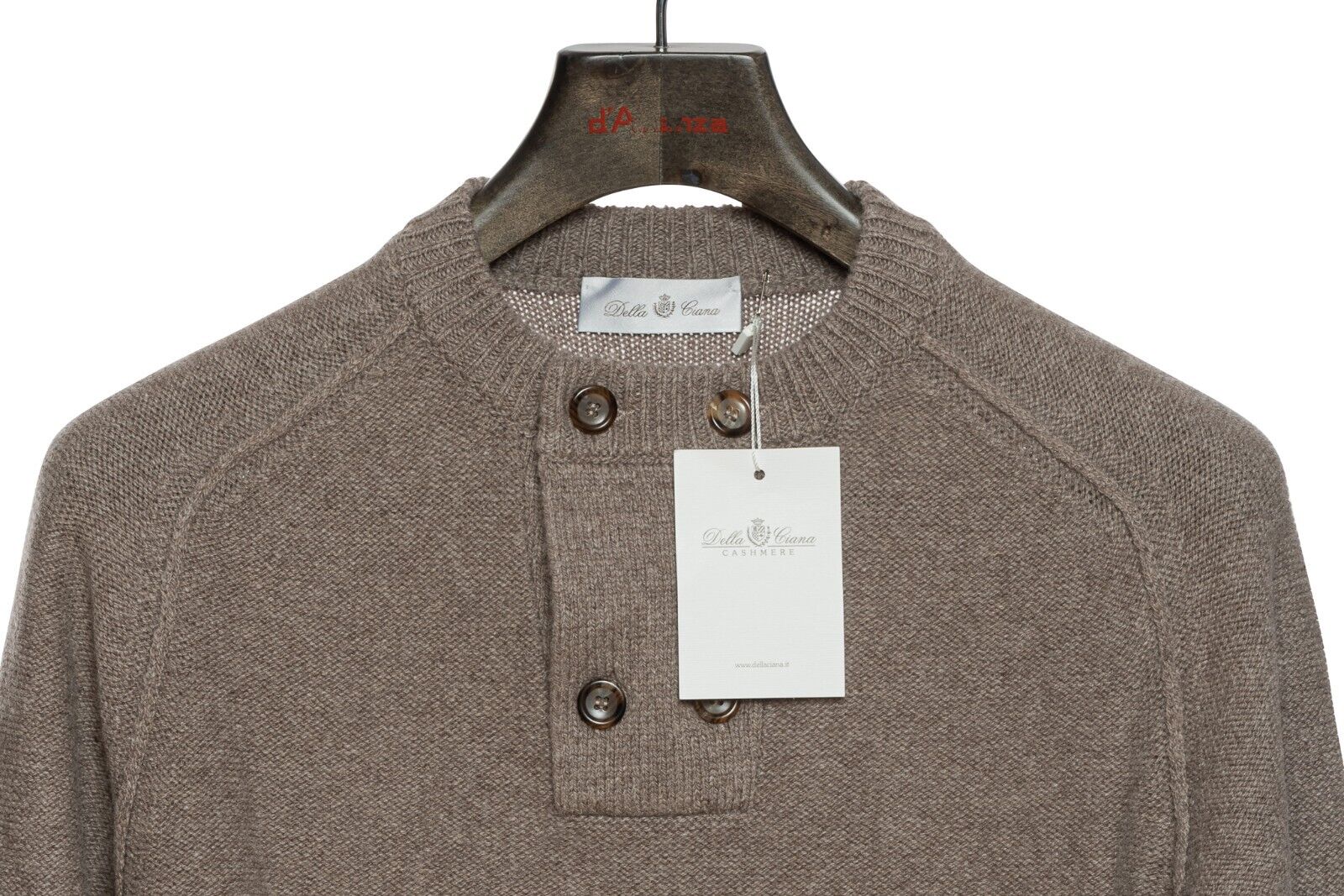 580$ DELLA CIANA CASHMERE Sweater Open Collar Merinos Wool / Cashmere Brown