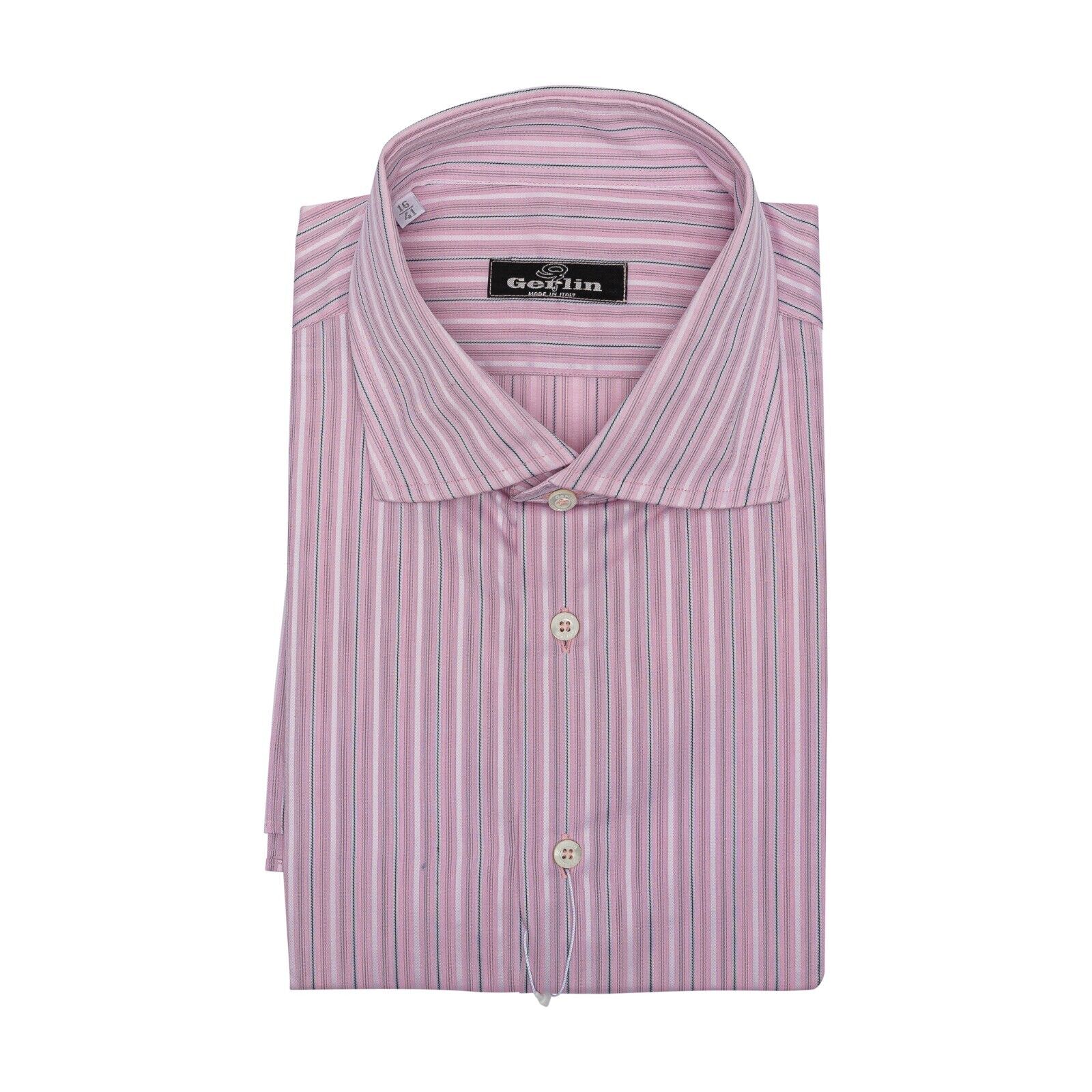 690$ ITALIAN LUXURY GERLIN Shirt Striped Pink Cotton 16 - 41  - 1Z BIJAN