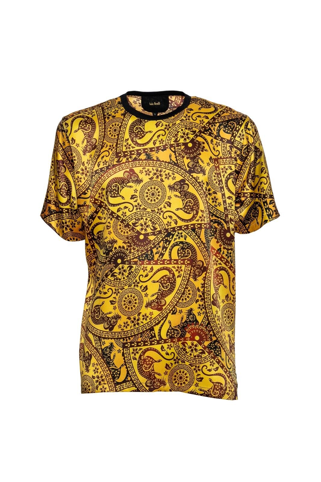 750$ ITALO FERRETTI T-Shirt "YEAR OF THE RAT" 100% Silk COMO STRETCH Sz L ZILLI