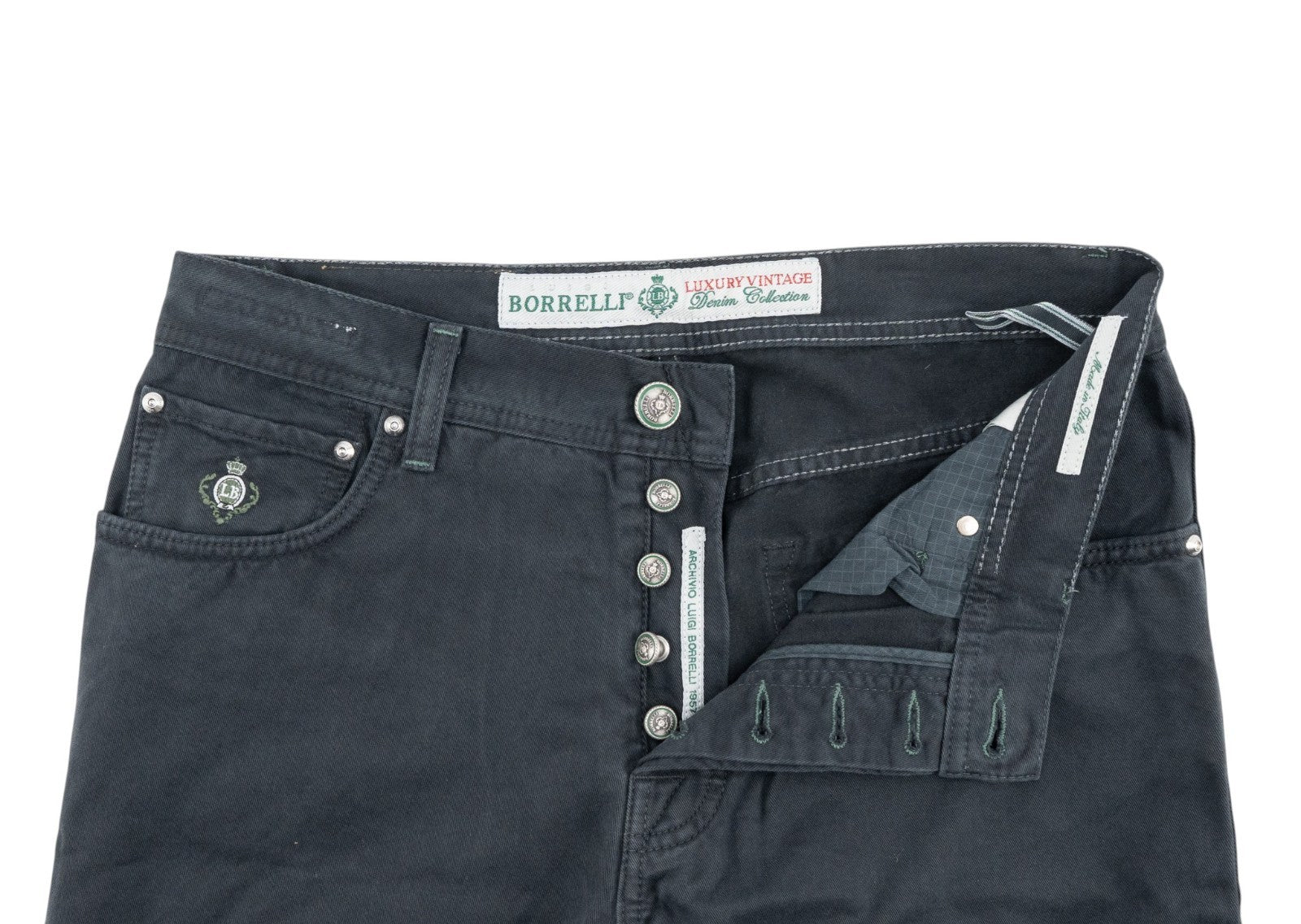415$ LUIGI BORRELLI NAPOLI Dark Blue Denim Jeans Pant Twill Cotton 34 US / 50 EU