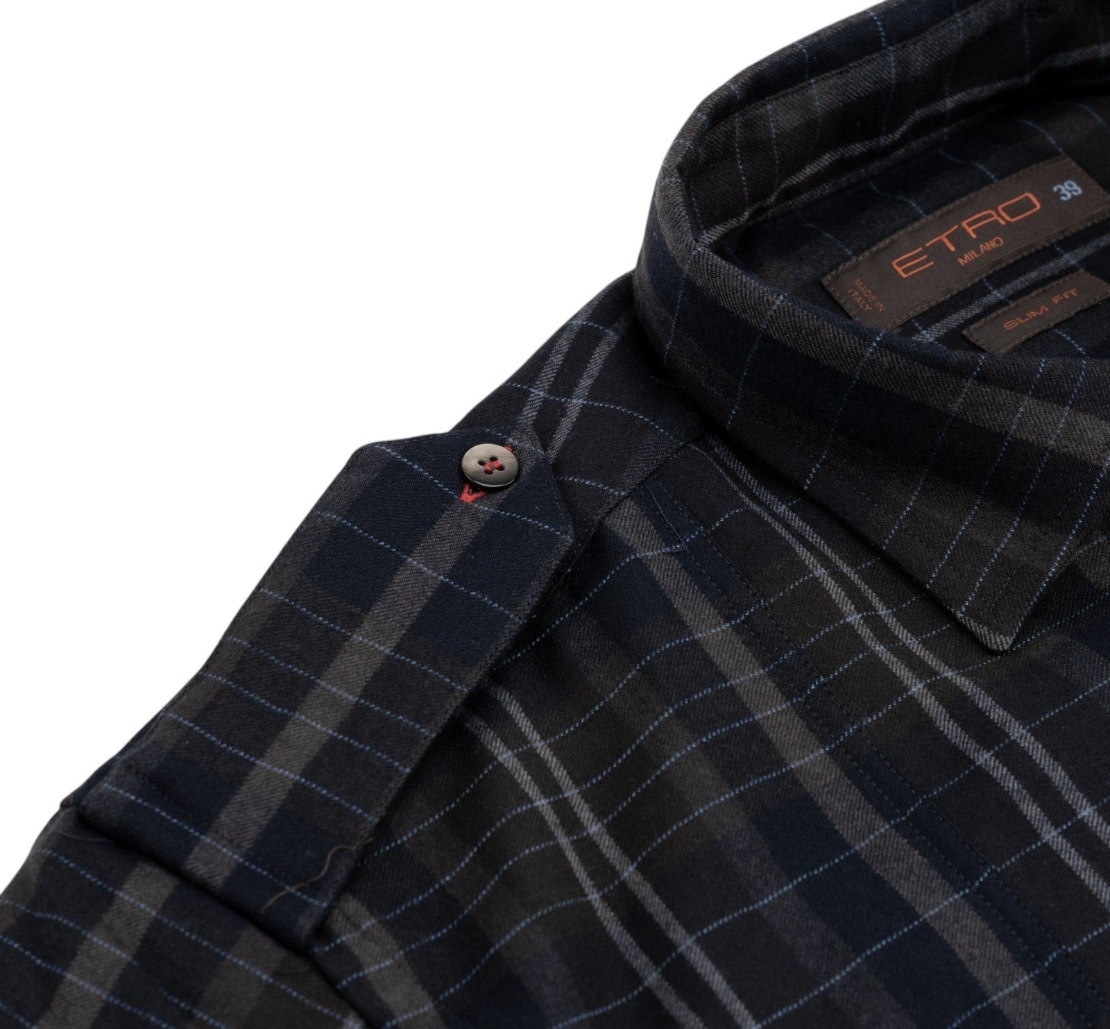 650$ ETRO MILANO Safari Shirt Striped Blue Slim Fit 100% Flannel Wool 15.5 - 39