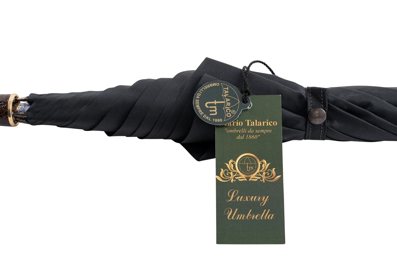 RARE MARIO TALARICO NAPOLI Umbrella Black Handmade 60's Handle in Turtle Leather