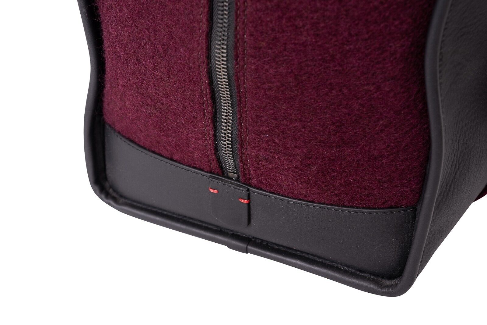 $4500 ISAIA NAPOLI Wine / Gray Large Duffle Bag Travel Weekend Leather / Wool