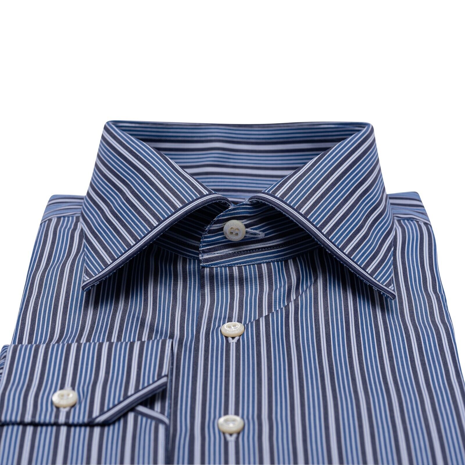 690$ ITALIAN LUXURY GERLIN Shirt Blue Striped Cotton 2AN ZILLI