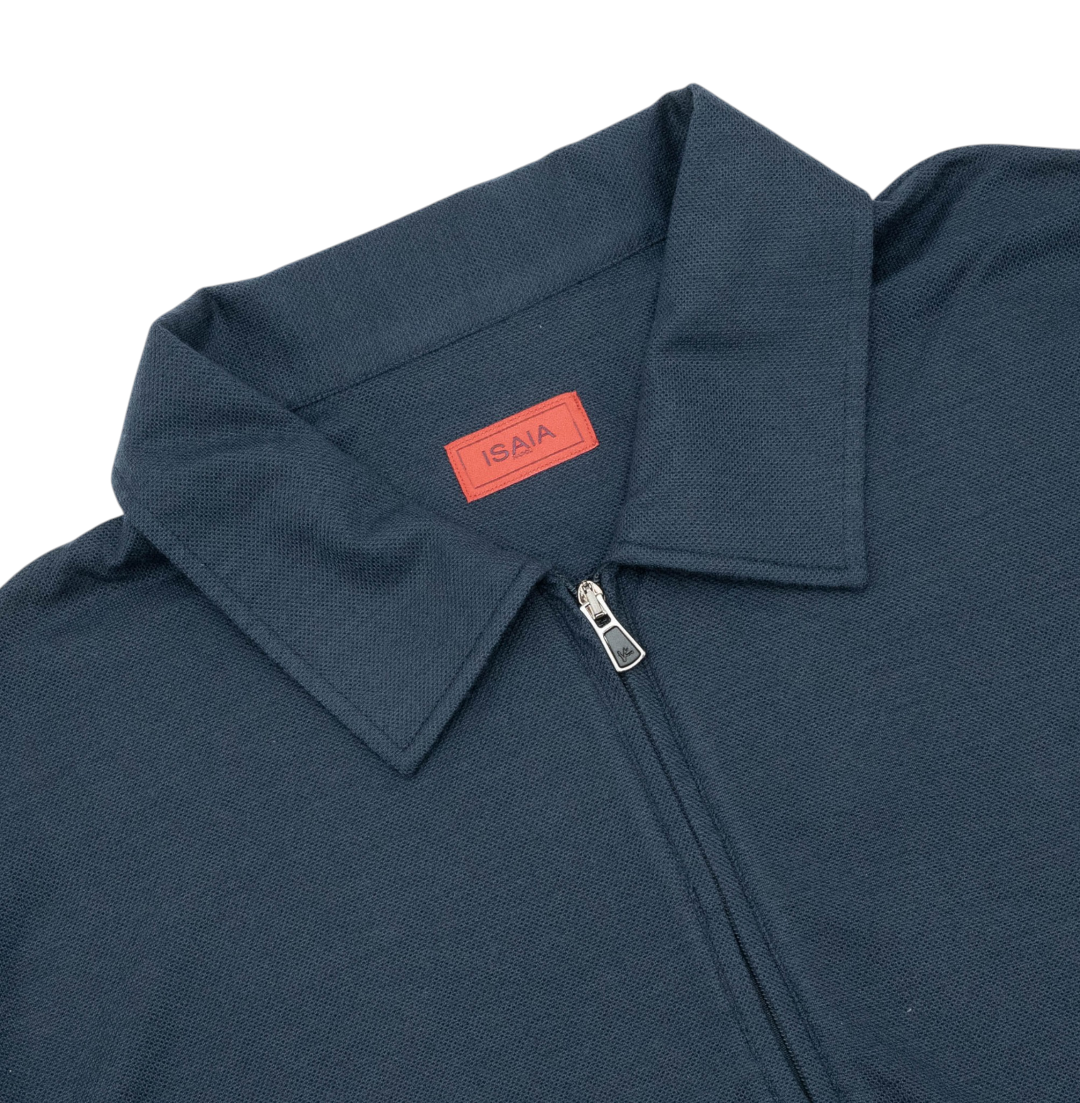 1200$ ISAIA NAPOLI " Logo" Blue Navy Polo Zip Long Sleeve Knit Wool Size M