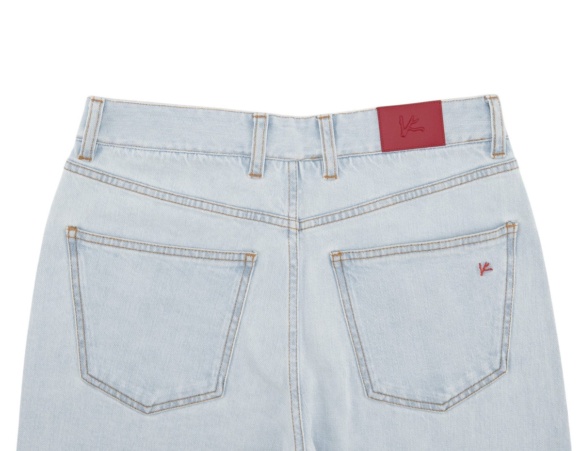 795$ ISAIA Light Blue Denim Jeans 5 Pocket Pant Cotton Wide Flare 24 US 40 EU
