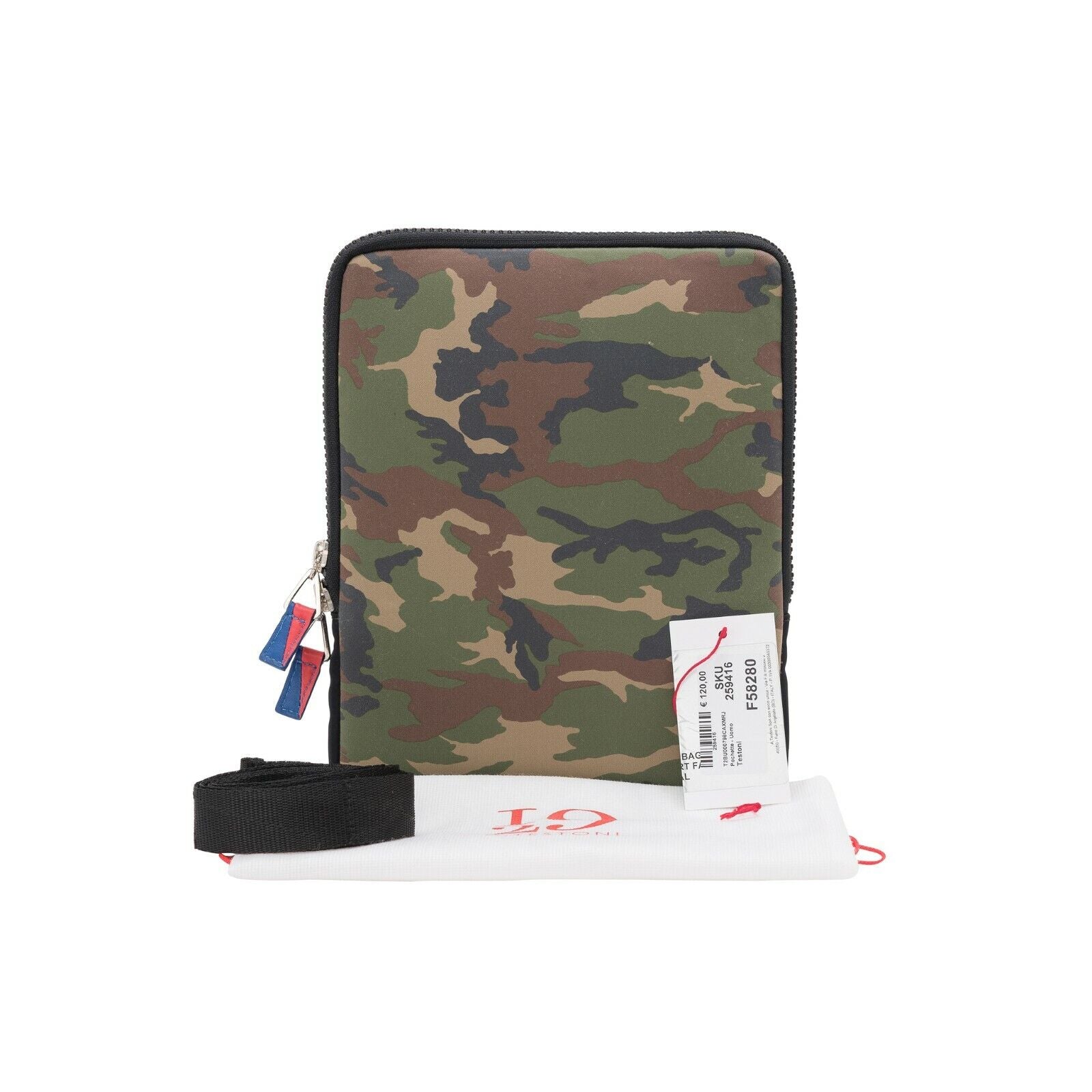 $149 Testoni Bologna Camouflage Fabric Pochette + Detachable Shoulder Strap