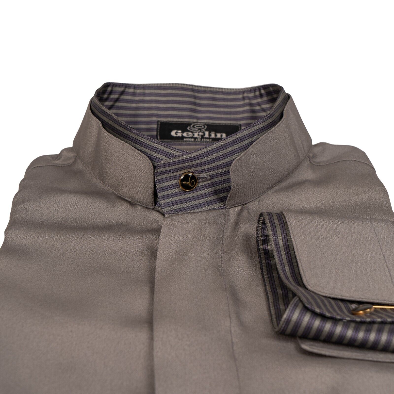1400$ LUXURY GERLIN Korean Shirt Grey 100% Silk Crêpe 16-41  BIJAN