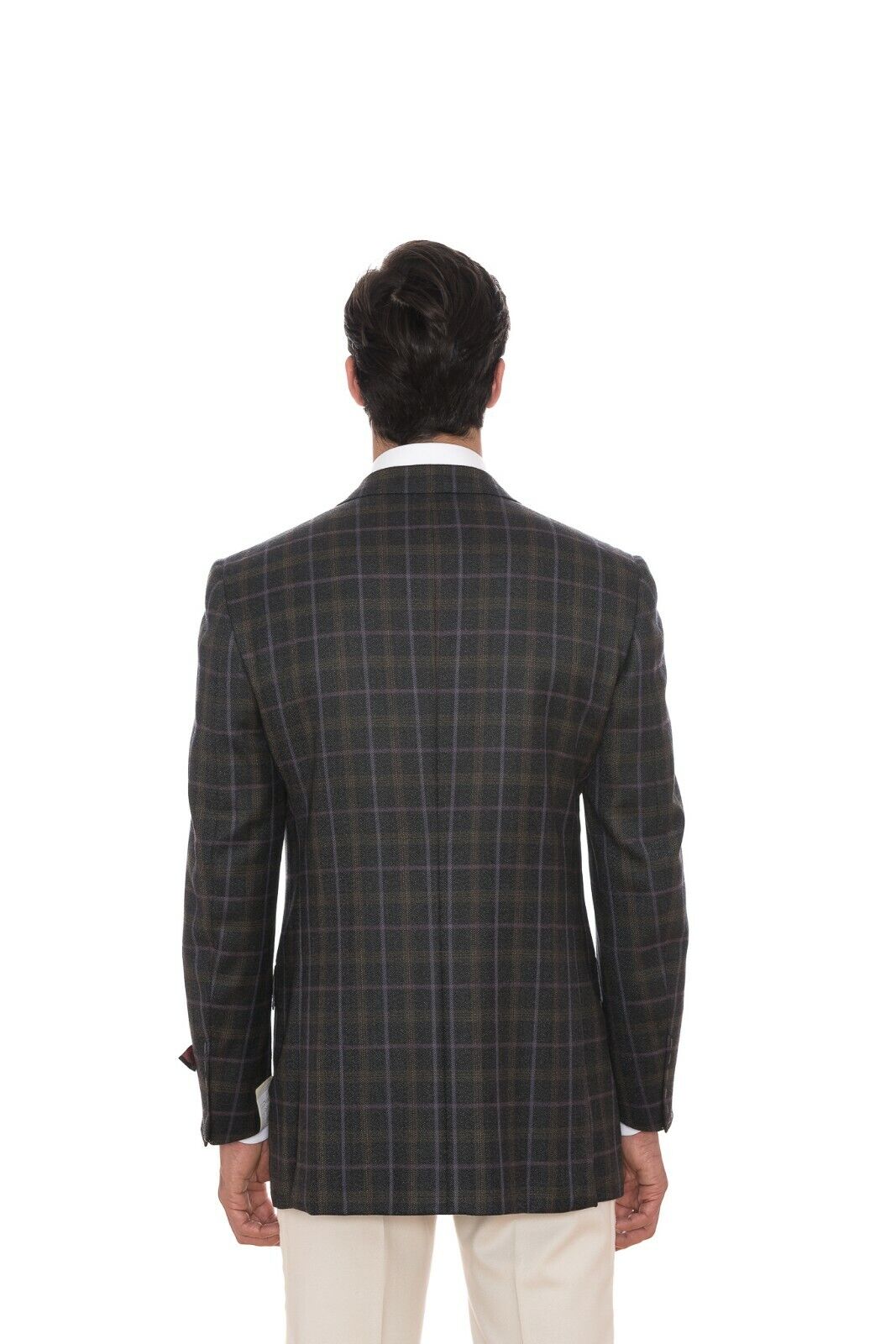 $2195 D'AVENZA Charcoal Wool Jacket Windowpane Hand-Sewn in Italy 40 US / 50 EU