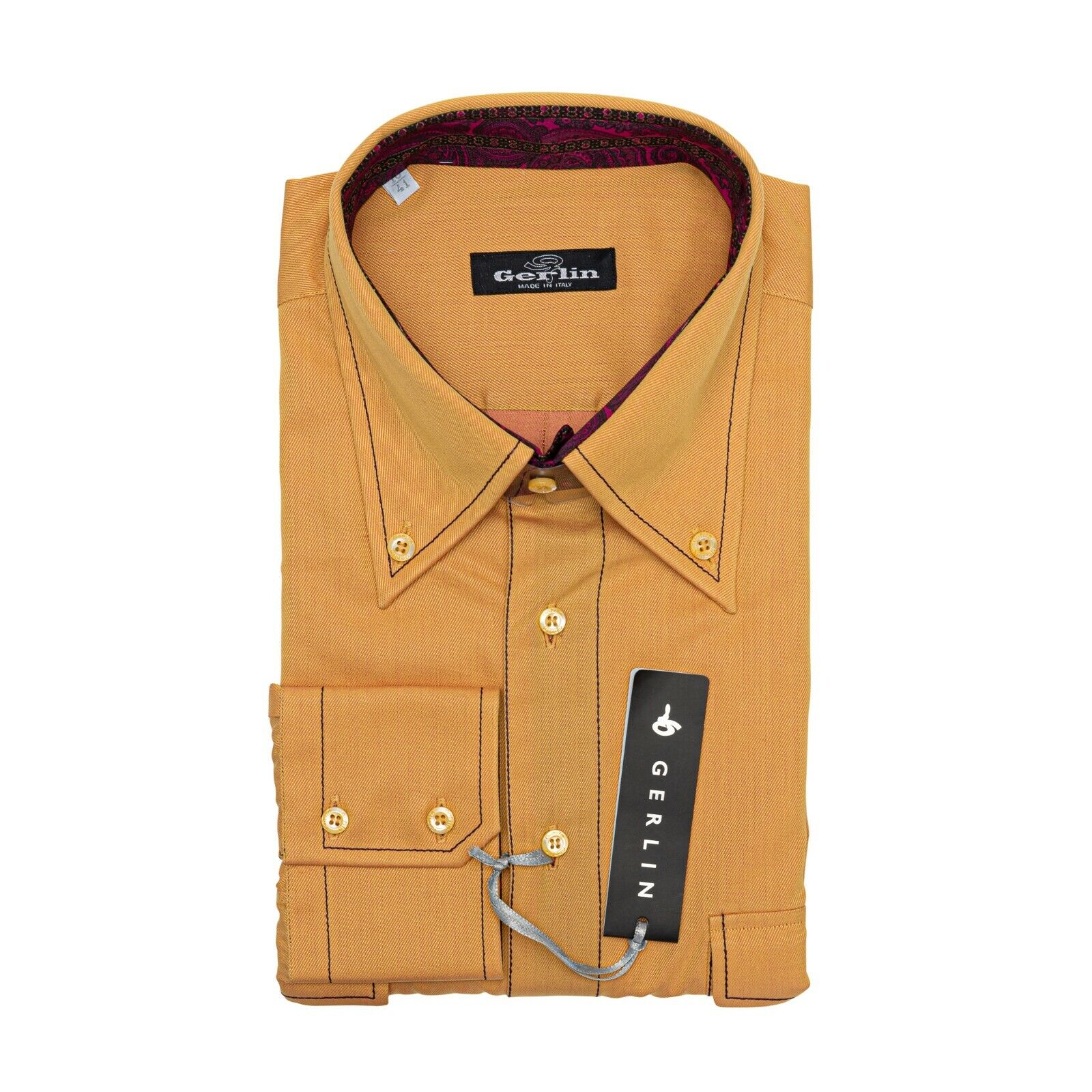 ITALIAN LUXURY 950$ GERLIN Shirt Orange Cotton + Silk 16-41 BIJAN
