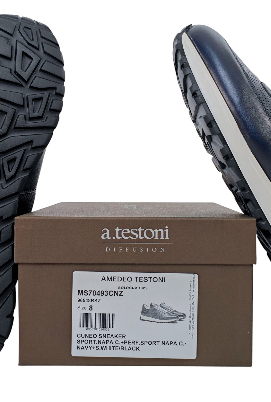 900$ TESTONI "Cuneo" Blue Sneaker Perforated Nappa + Suede 8 UK / 9 US / 42 IT