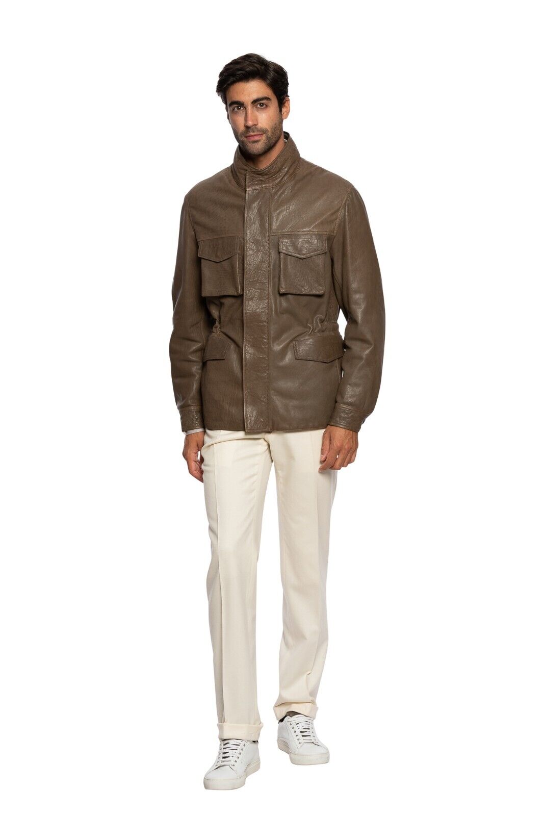 $2500 BOGLIOLI Brown Field Jacket Coat Padded 100% Leather 40 US / 50 EU
