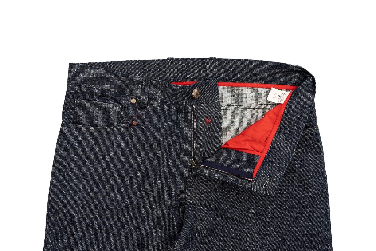 690$ ISAIA NAPOLI Dark Blue Dry Denim Jeans Trousers Pant Cotton 34 US / 50 EU