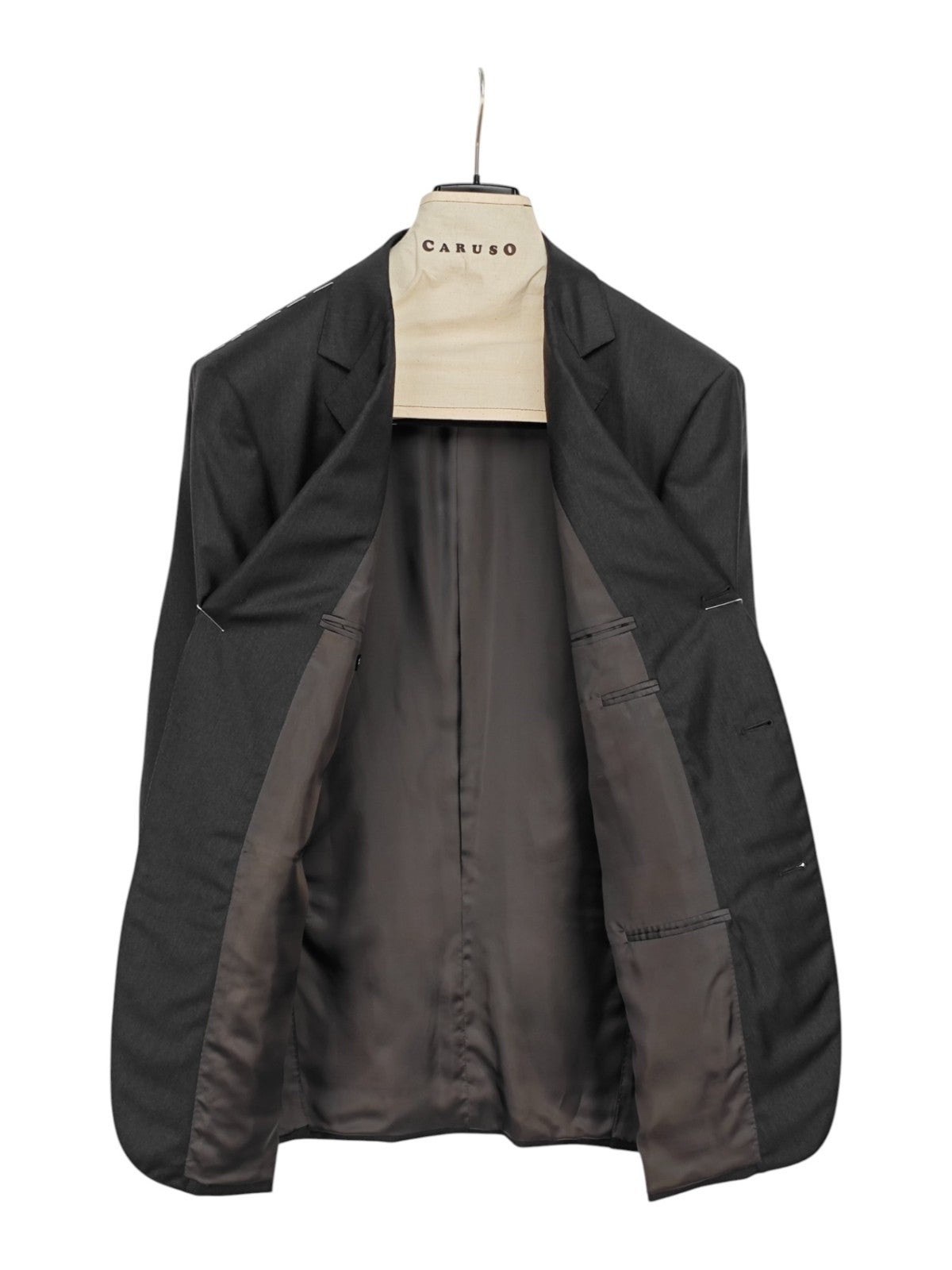 $2200 RAFFAELE CARUSO Gray Solid Suit LORO PIANA Wool Super 150's