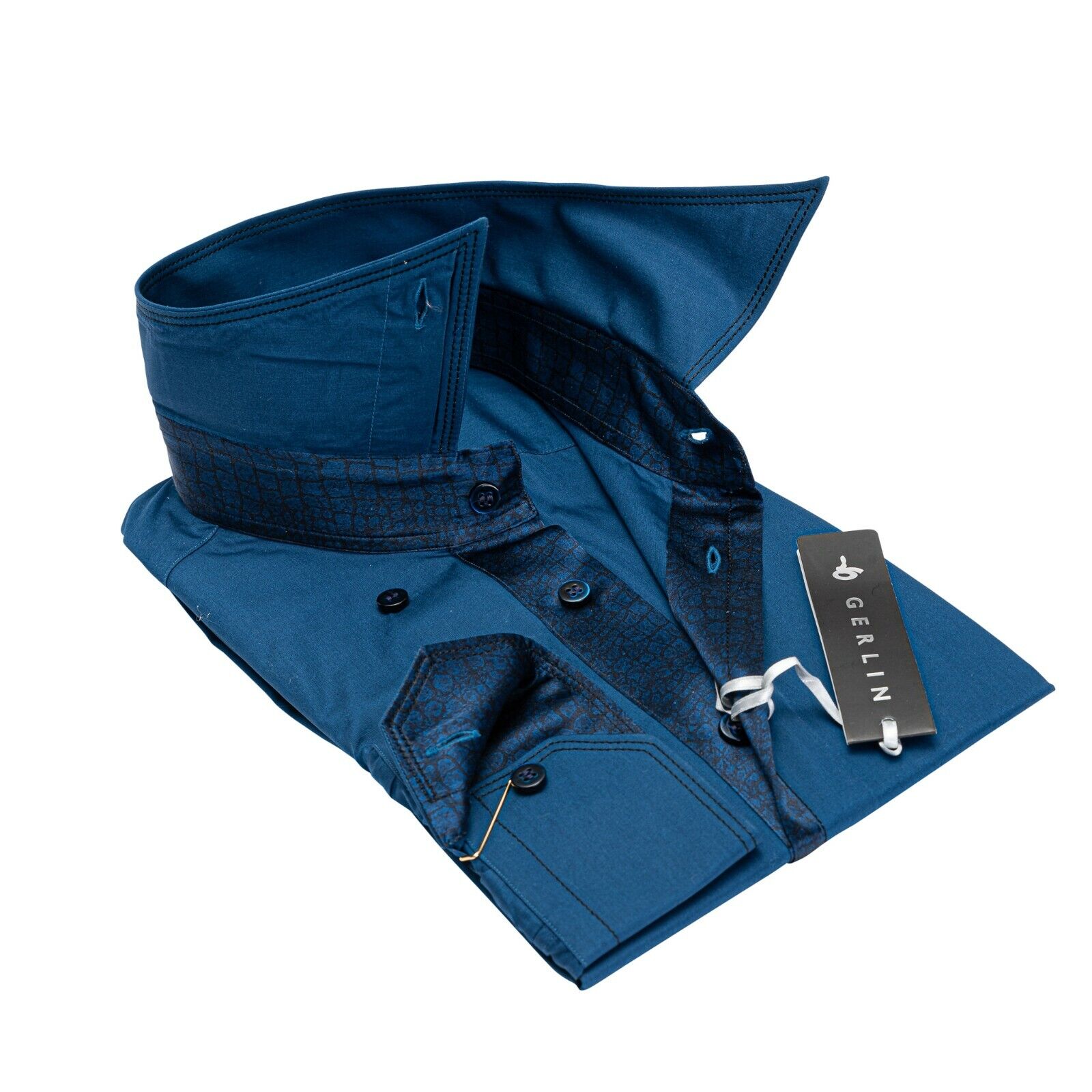 ITALIAN LUXURY 950$ GERLIN Shirt Blue ALUMO Cotton + Silk 16-41  BIJAN