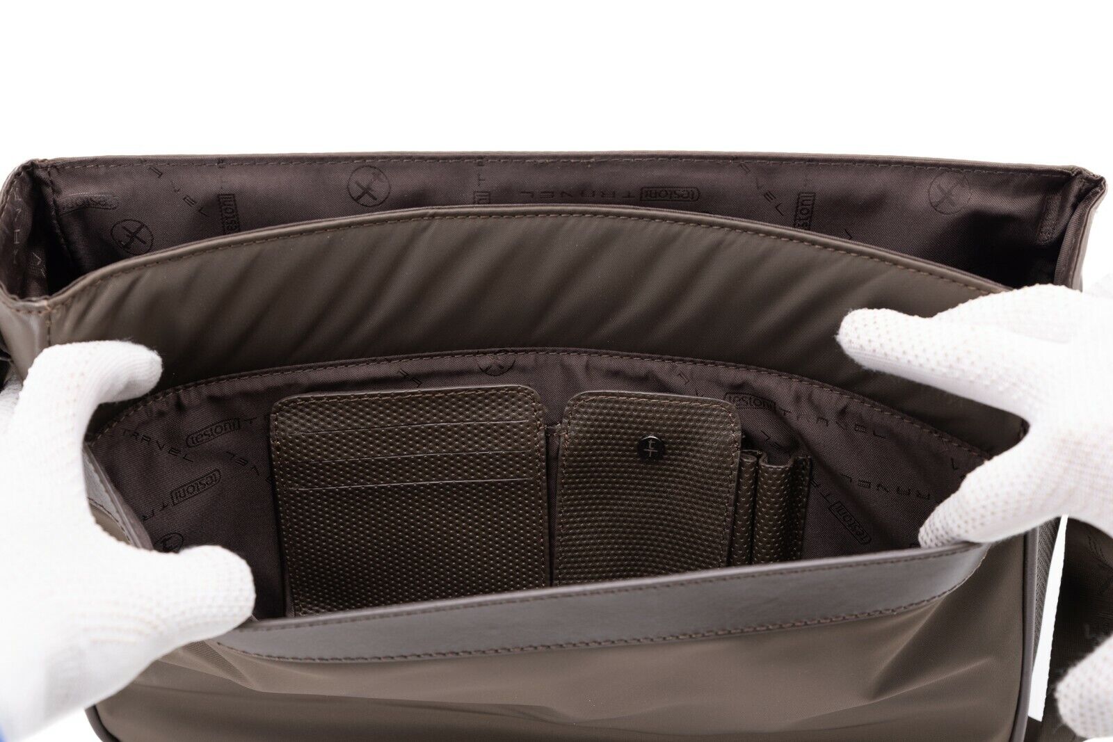$860 Testoni TRAVEL Mud Hand Luggage Briefcase Calf + Fabric + Pc Case