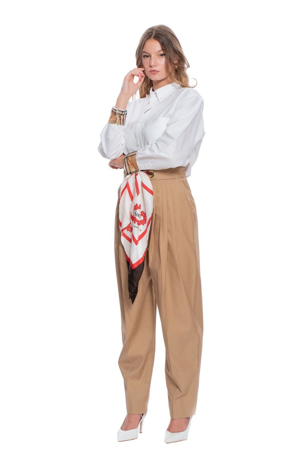 $1290 BURBERRY Tapered Pant Trouser Silk Scarf Belt SOCIETY 6 US / 40 IT / 8 UK
