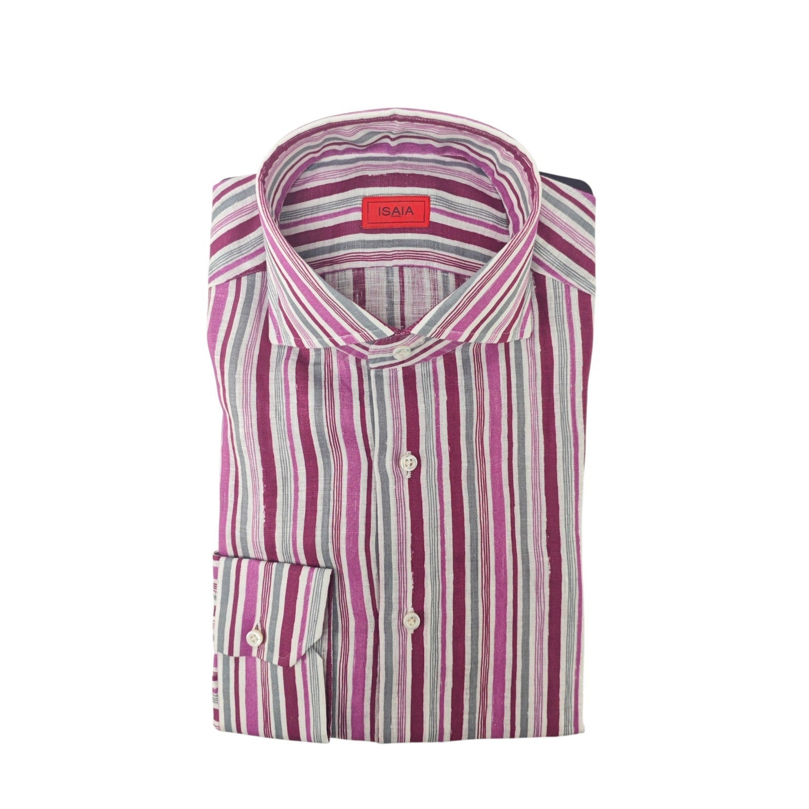 765$ ISAIA NAPOLI "Mix" Purple Dress Shirt Hand-Sewn 100% Linen 15.75 - 40