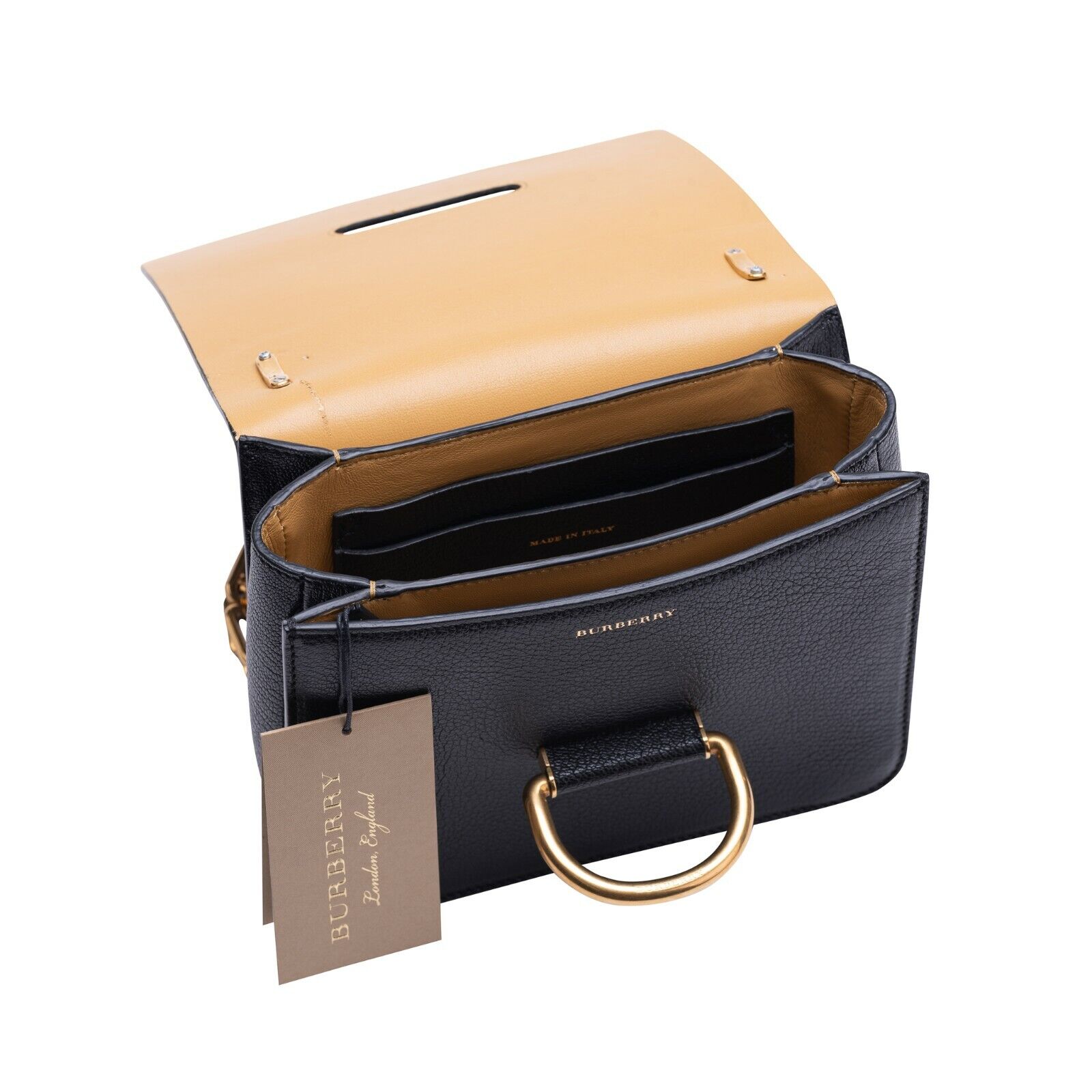$1690 BURBERRY D-Ring Small Bag Chain Strap Goat Leather Black
