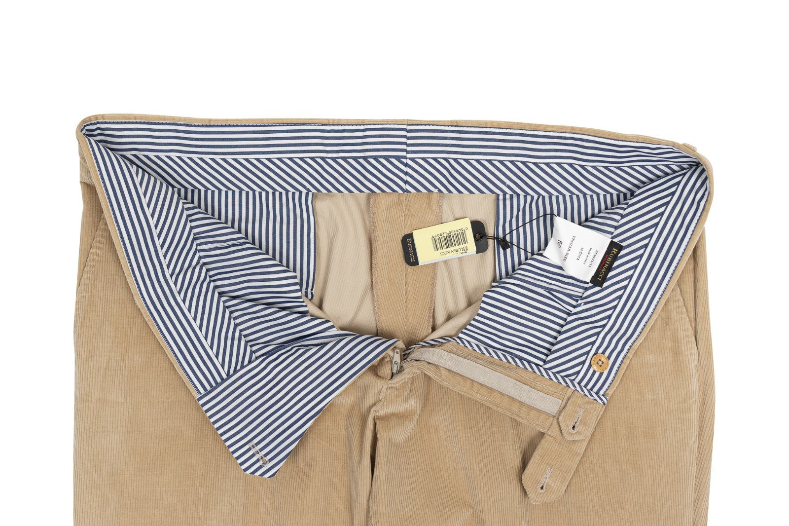 625$ RUBINACCI NAPOLI "Luca" Beige Cotton Soft Stretch Corduroy Pant 40 US 56 EU