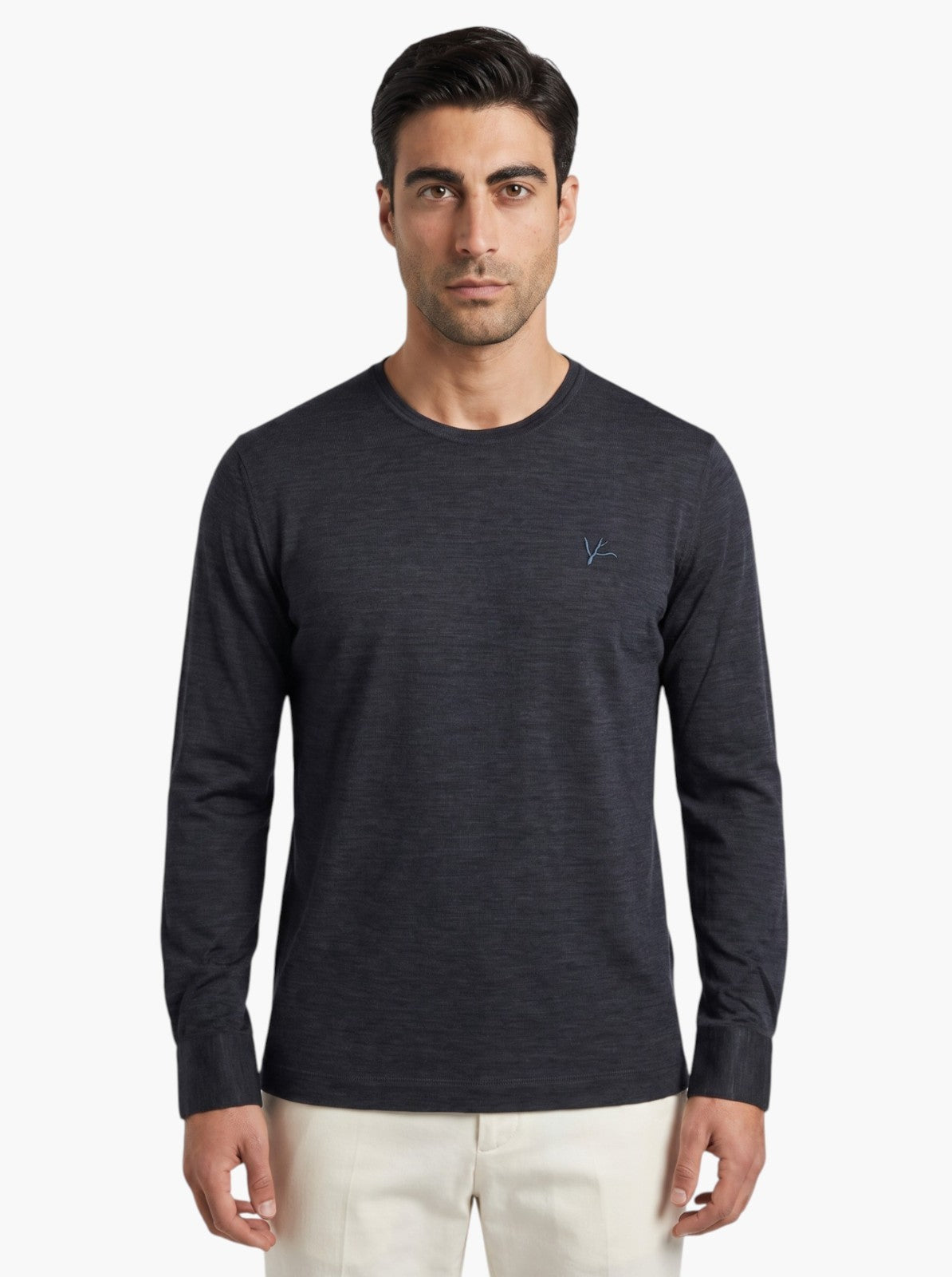 1075$ ISAIA NAPOLI Dark Blue Handmade Sweater T-Shirt Fine Wool Size L