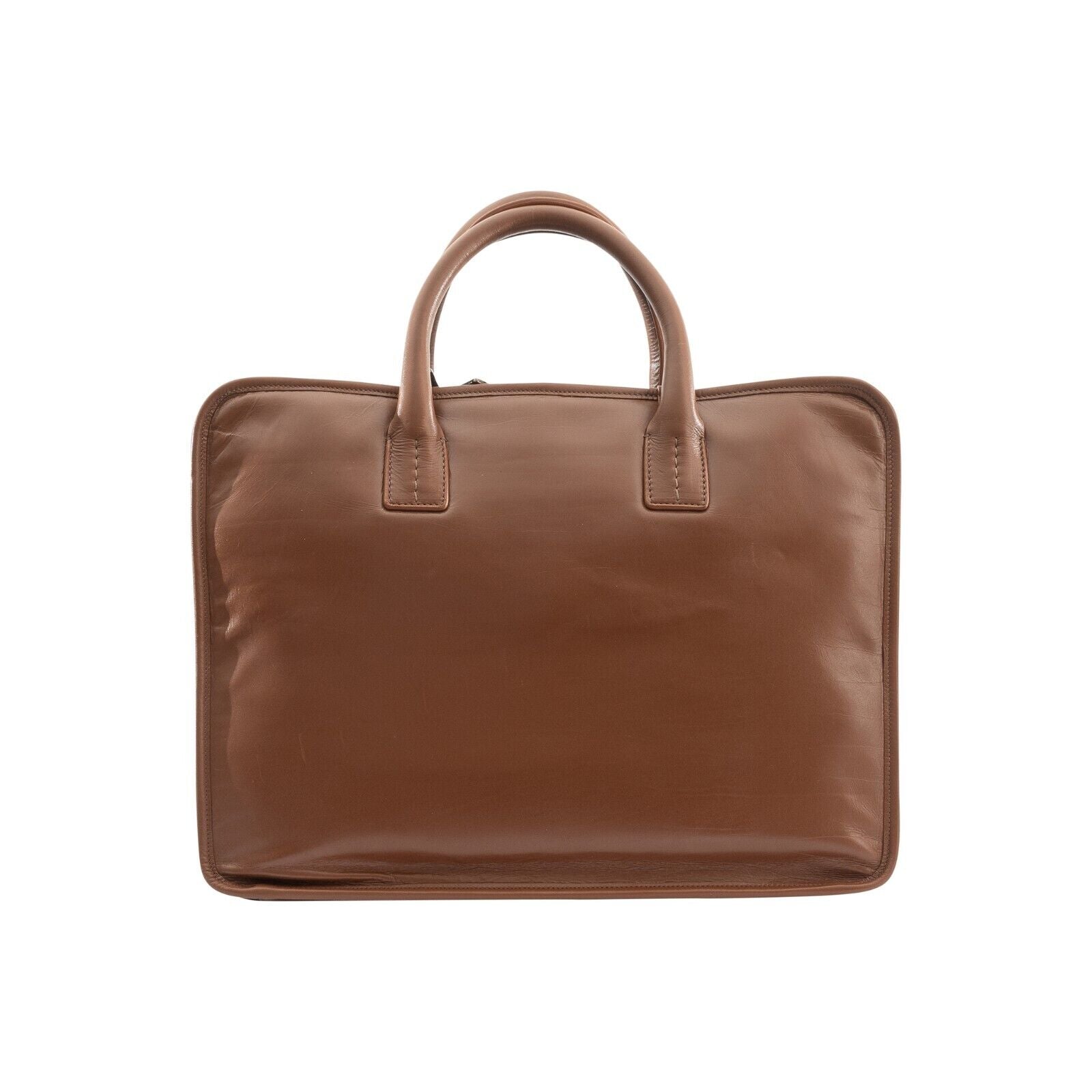 $2900 ISAIA NAPOLI Brown Leather Bag Briefcase PC Case Shoulder Strap Office Bag