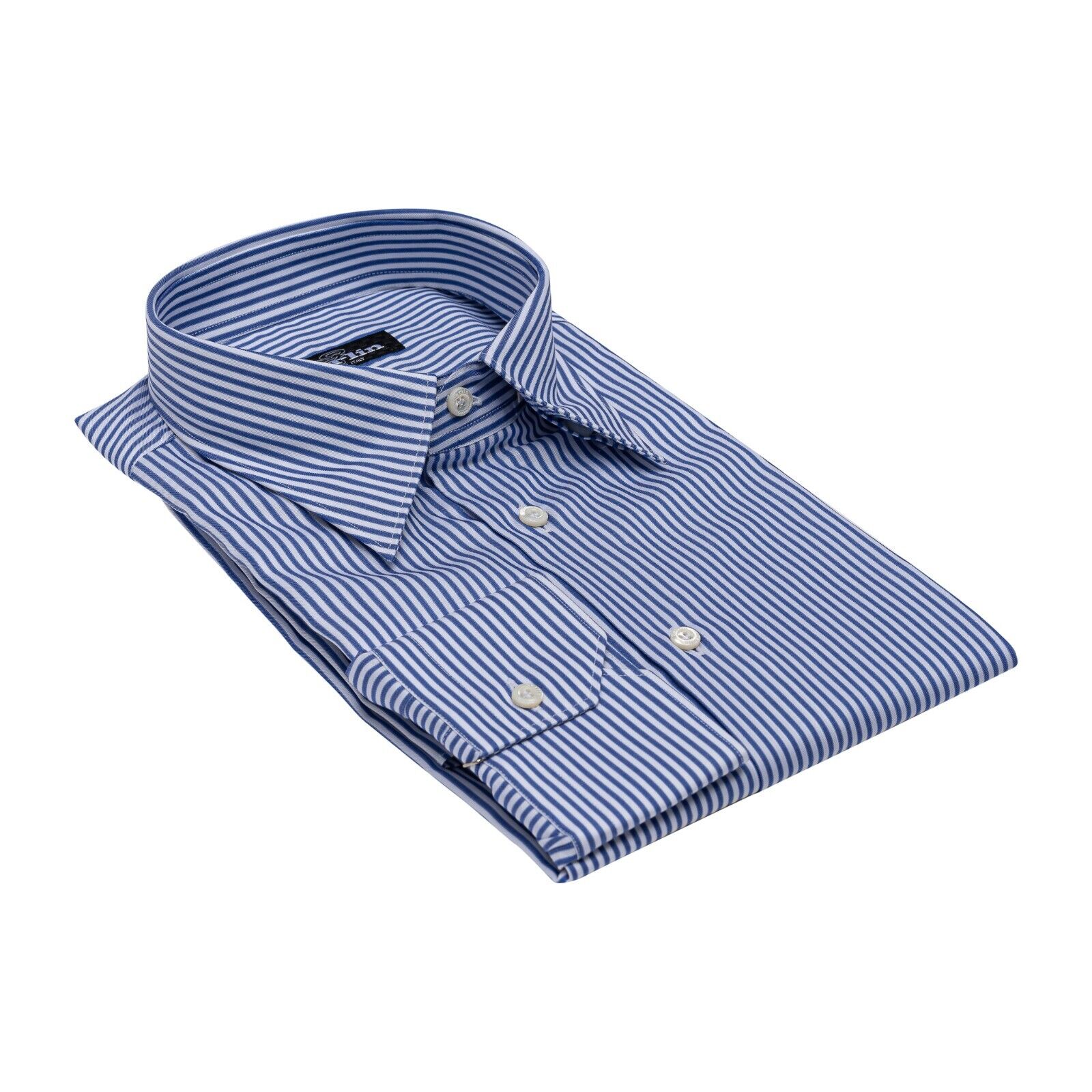 690$ LUXURY GERLIN Shirt Striped Blue Twill Cotton 15.75 - 40 3O ZILLI