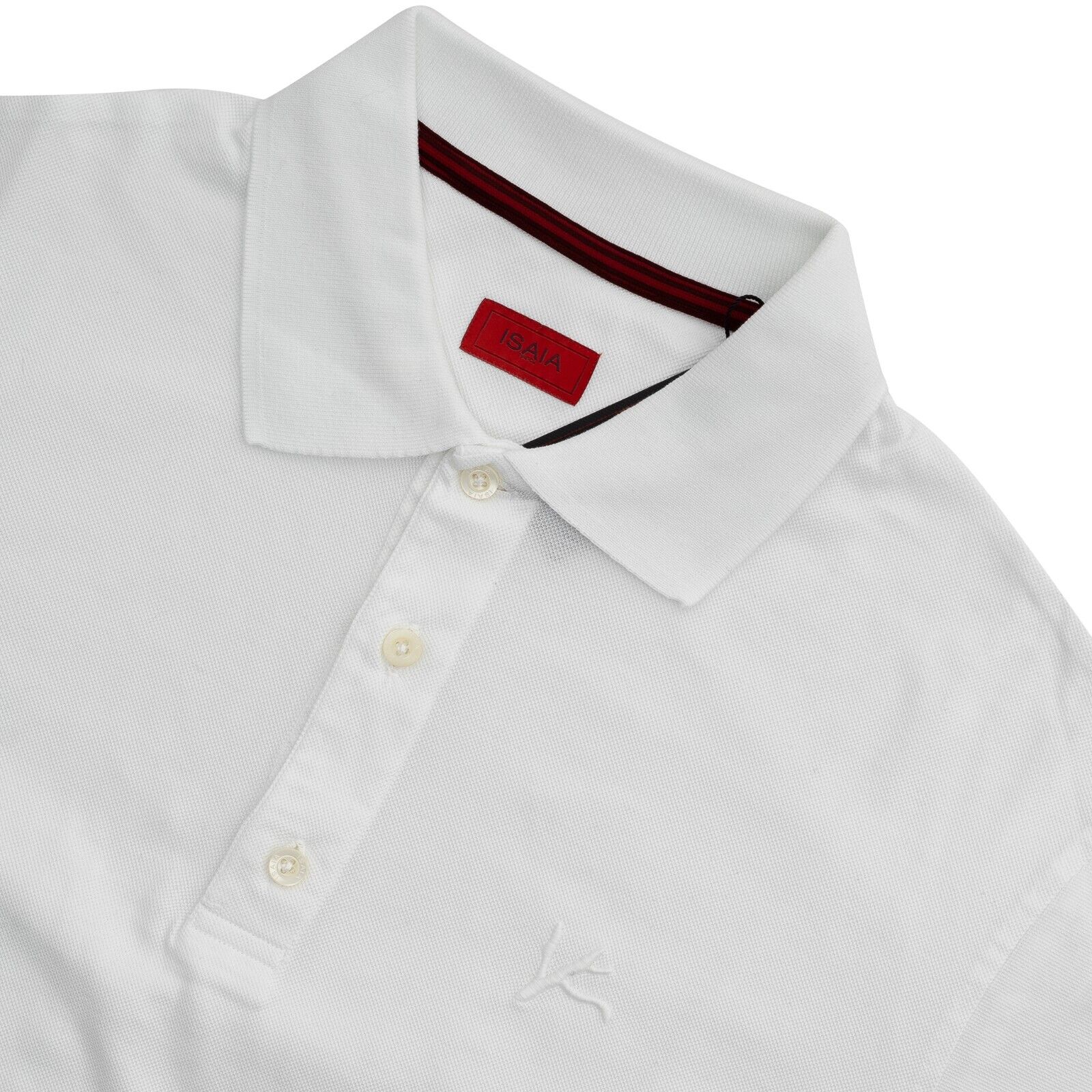 450$ ISAIA NAPOLI "Iconico" White Brand Logo Polo Short Sleeve Cotton Hand-Sewn