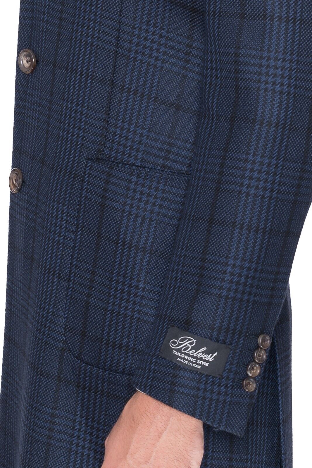 3250 BELVEST Glen Plaid Dark Blue Wool Coat 38 US / 48 EU Drop 8R F/W 2018 Slim