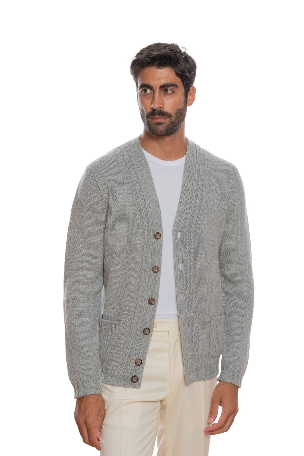850$ DELLA CIANA CASHMERE Cardigan Thick Gray Wool Merinos Superior / Cashmere