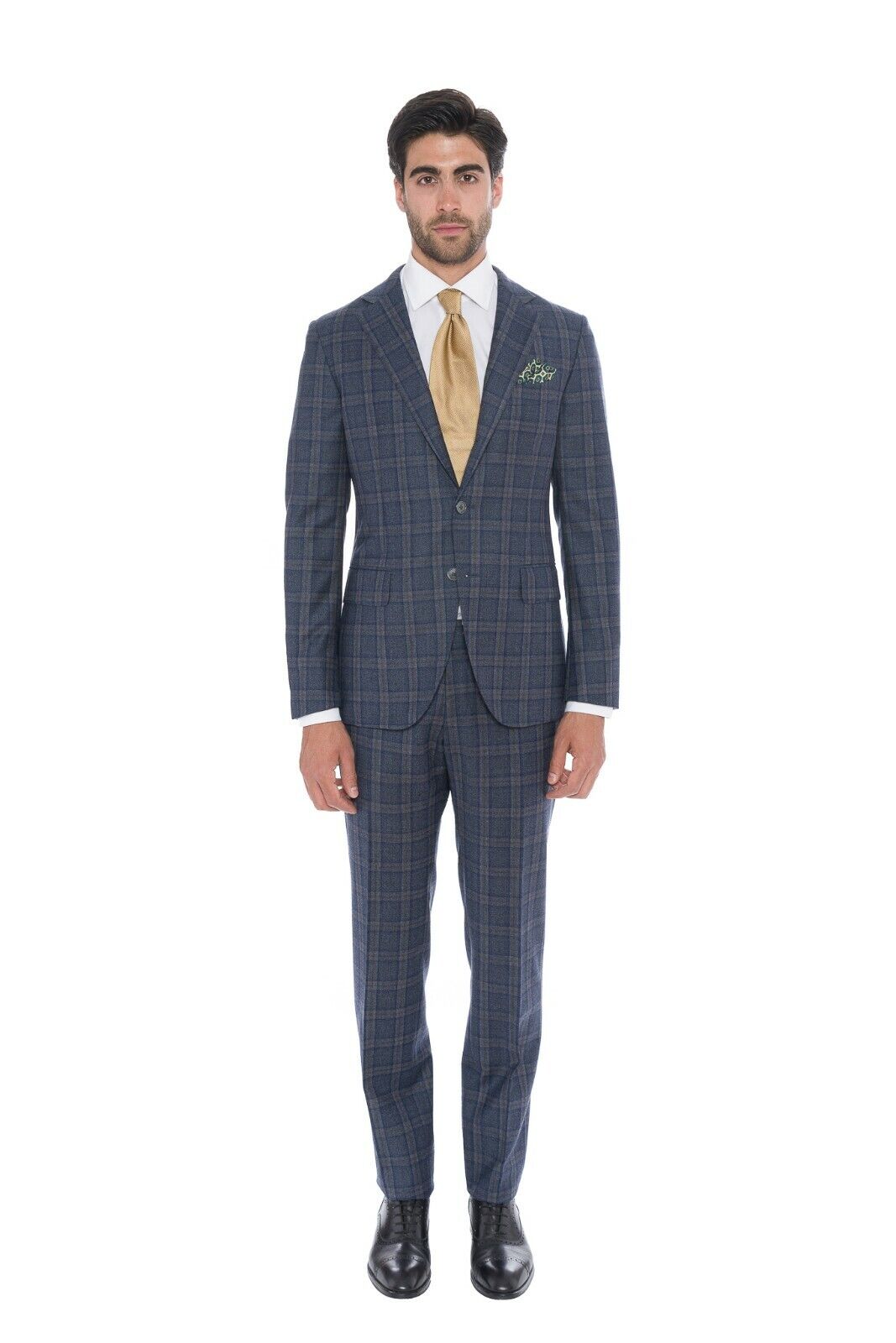$2780 Belvest Wool Blue Check Suit 40 US / 50 EU Drop 7R Fall / Winter 2018