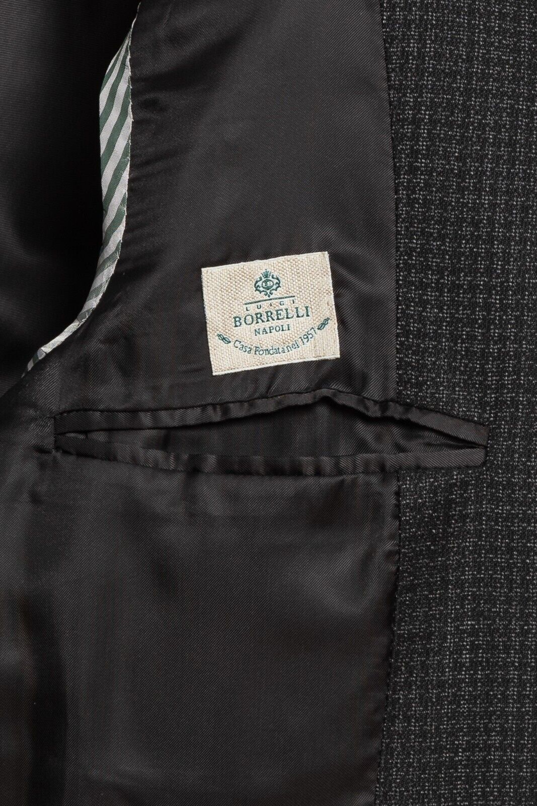 $3250 LUIGI BORRELLI NAPOLI Hand-Sewn Charcoal Houndstooth Suit Wool Slim Fit