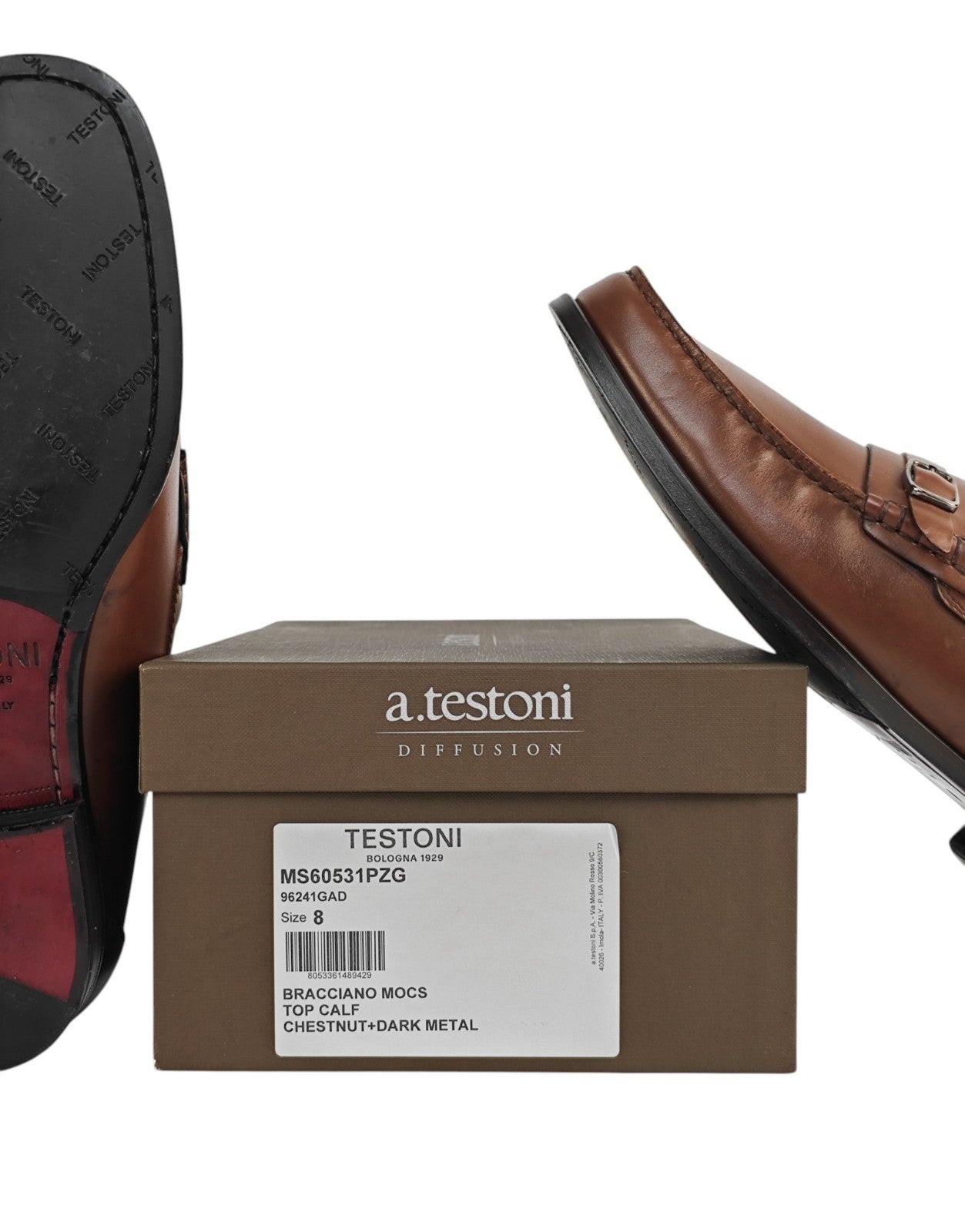 1250$ TESTONI "Bracciano" Chestnut Loafer Shoes Top Calf 8 UK / 9 US / 42 IT