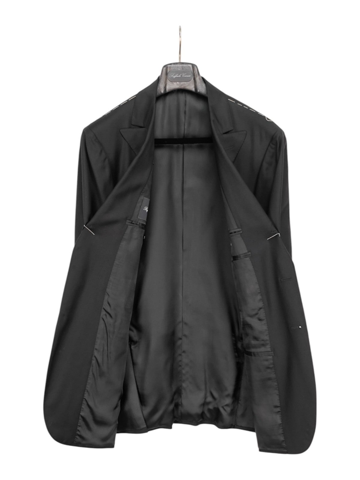 $2200 RAFFAELE CARUSO Black Peak Suit LORO PIANA Wool 130's 44 US / 54 EU