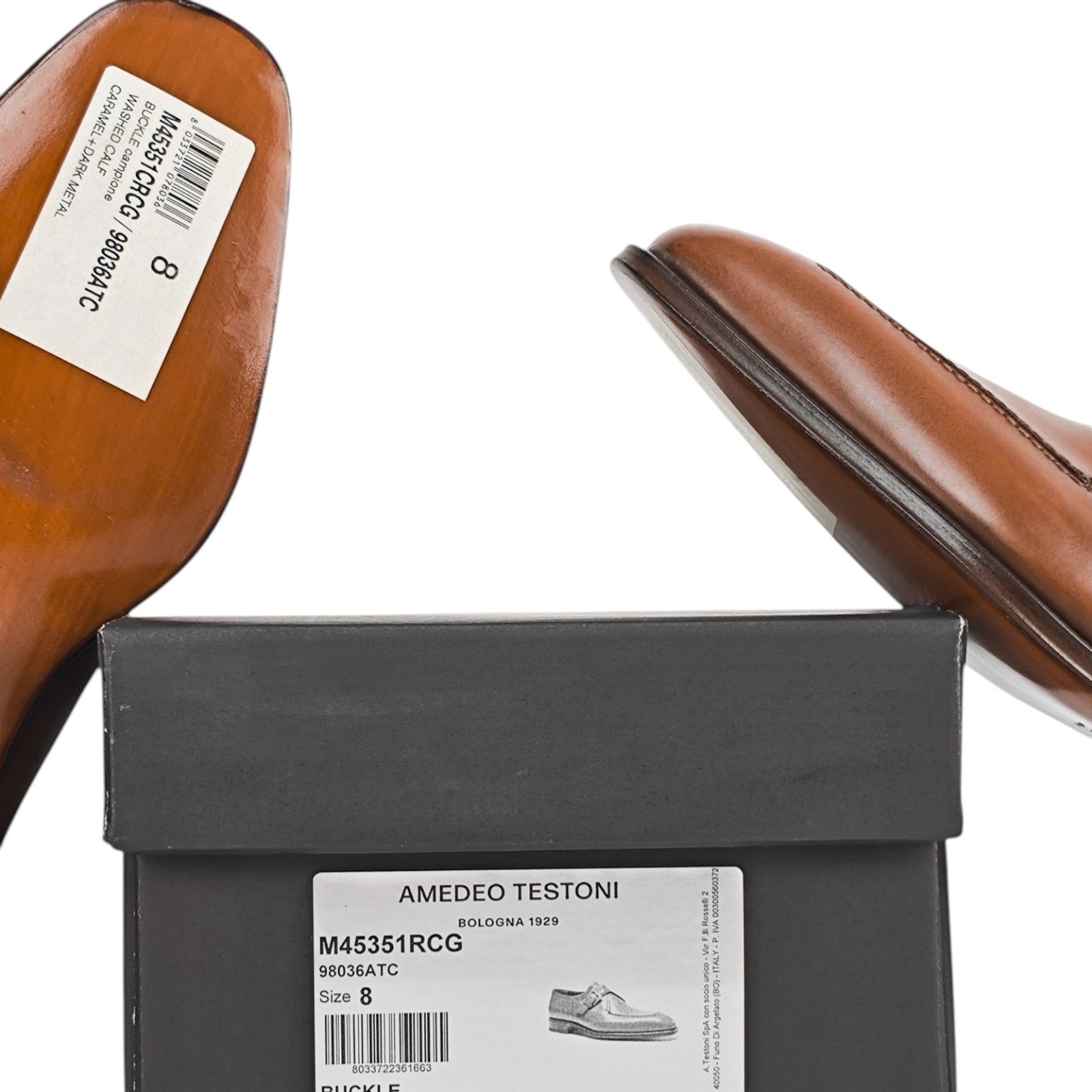 1250$ TESTONI Monk Shoes Buckle Caramel Washed Calf 8 UK / 9 US / 42 IT