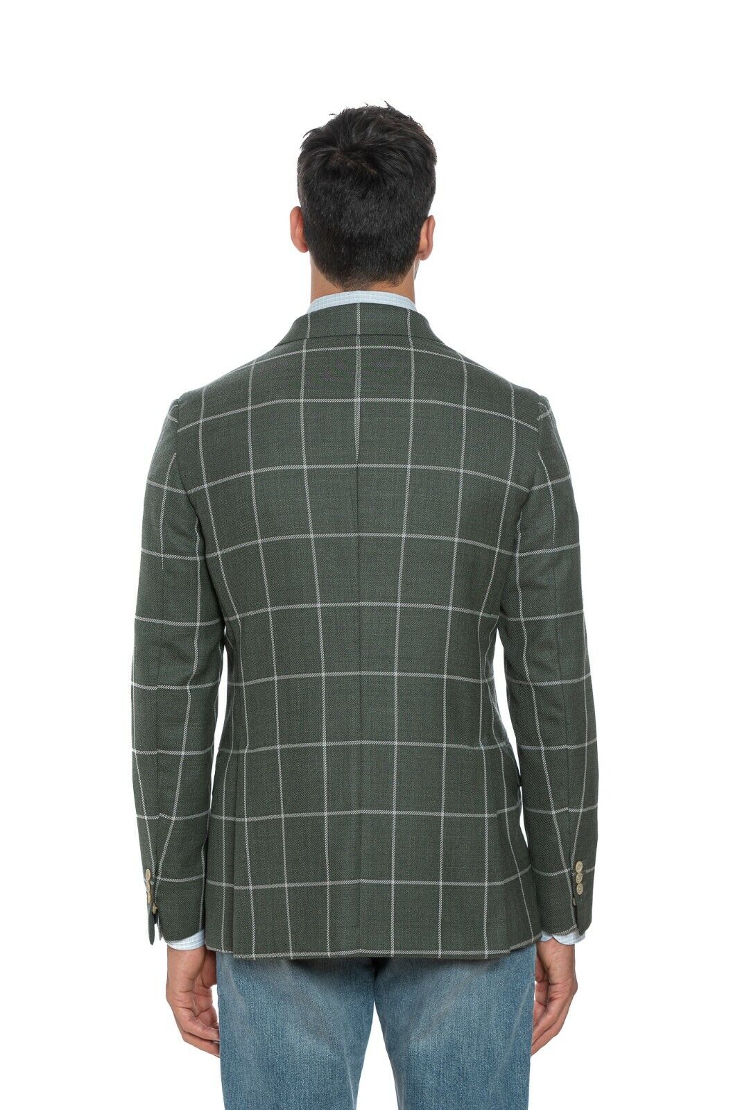 2200$ BELVEST Sartorial Double Breasted Jacket Green Check Wool Super Slim Fit
