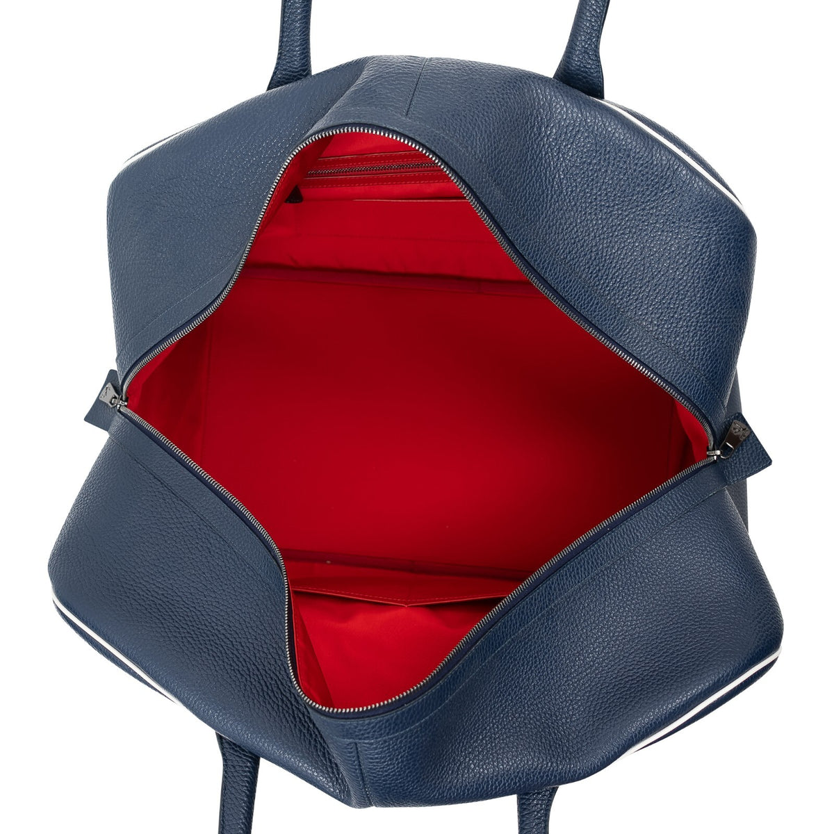 $2600 ISAIA NAPOLI "Logo" Blue Leather Large Duffle Bag Travel Weekender