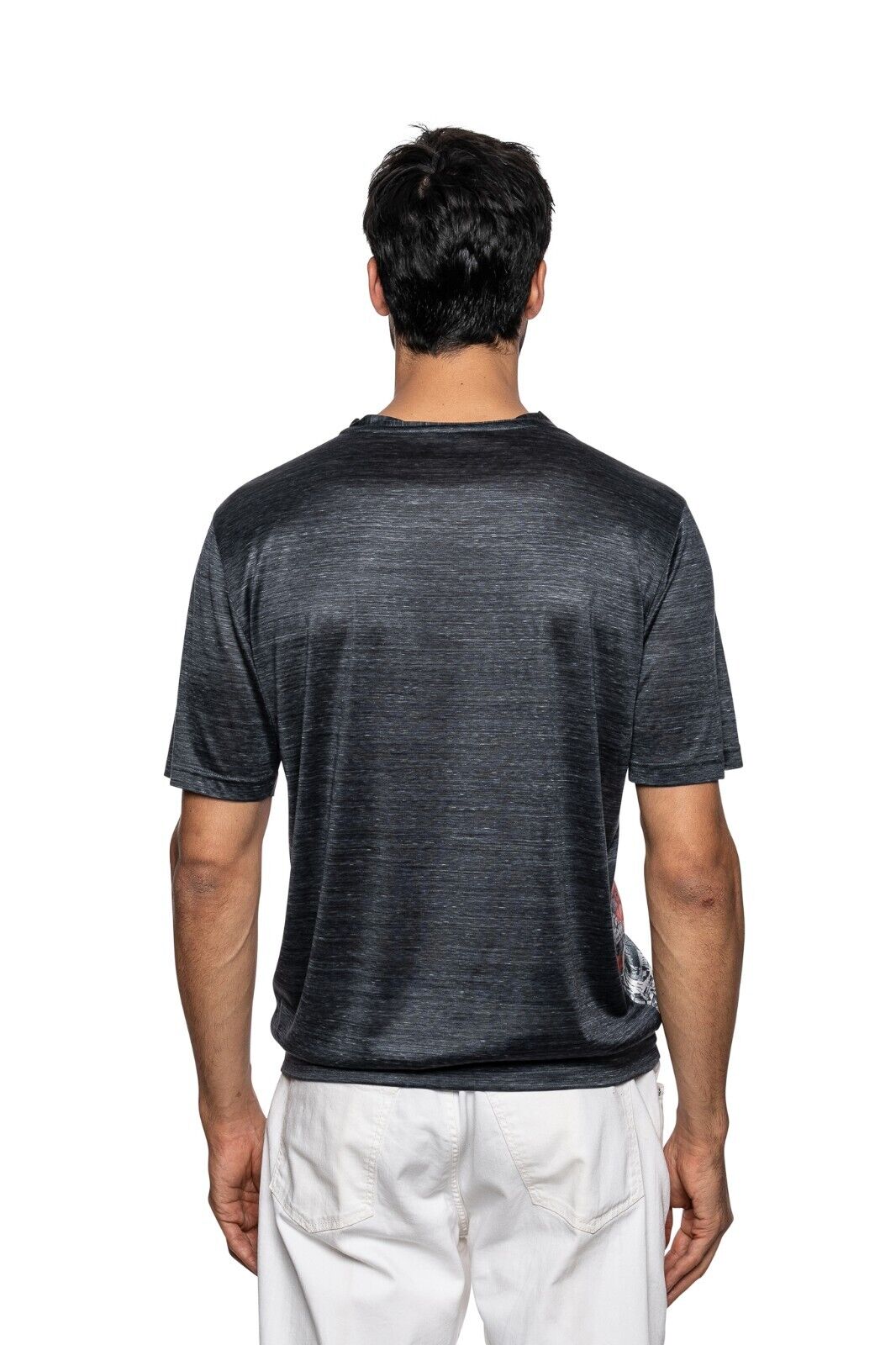 750$ ITALO FERRETTI T-Shirt Gray "FIRENZE" 100% Silk COMO Size L BIJAN