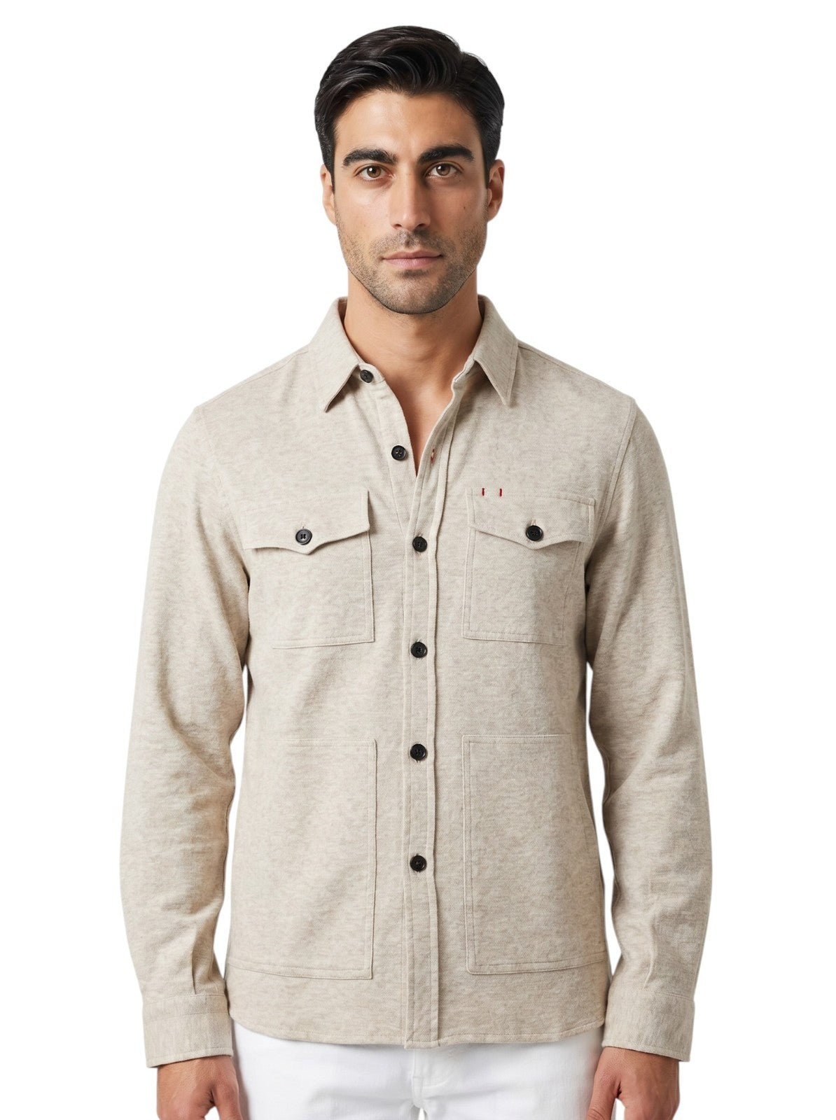$1450 ISAIA NAPOLI Light Beige Hand-Sewn Overshirt Jacket Linen - Cotton Size L