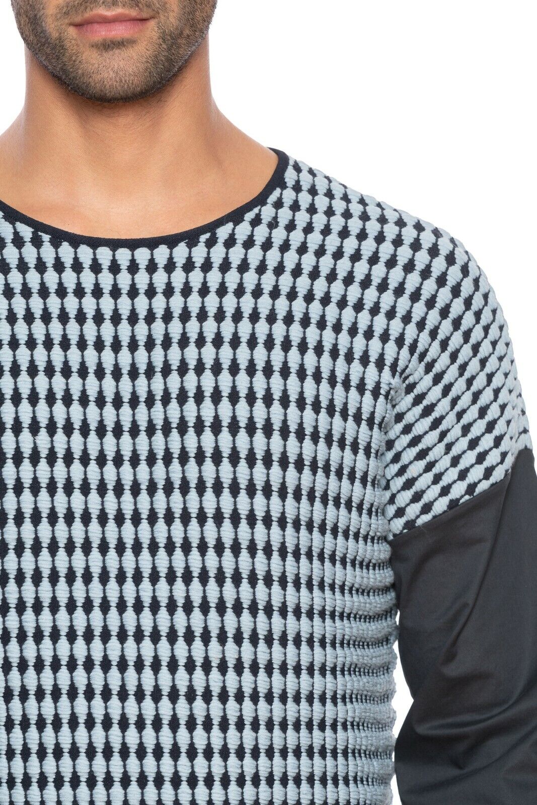 1150$ GIORGIO ARMANI Sweater Contrasting Sleeve 3D Jacquard Blue 38 US / 48 EU