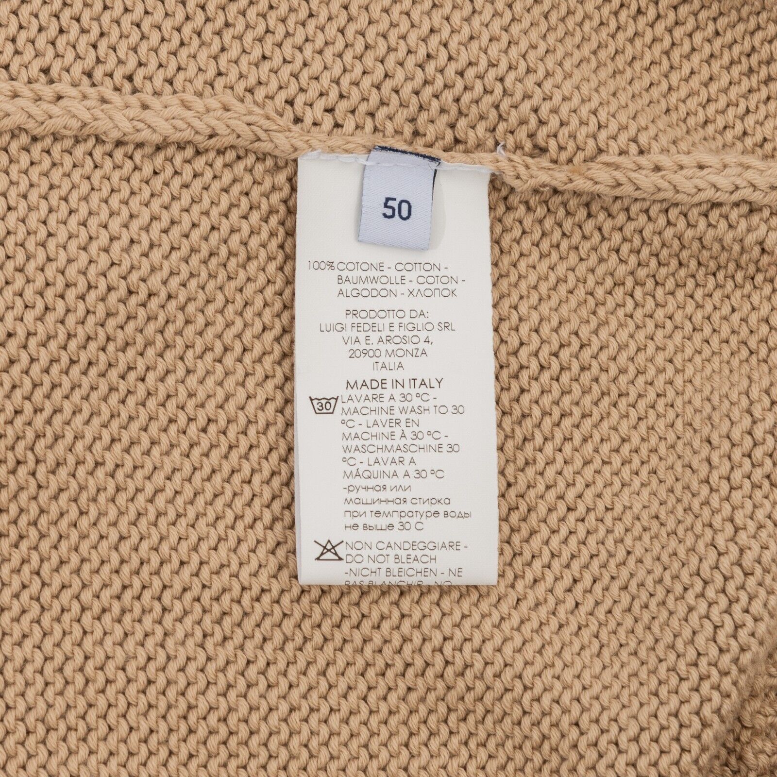 $1100 FEDELI CASHMERE Beige Cardigan Sweater Full Zip Cotton 40 US / 50 EU