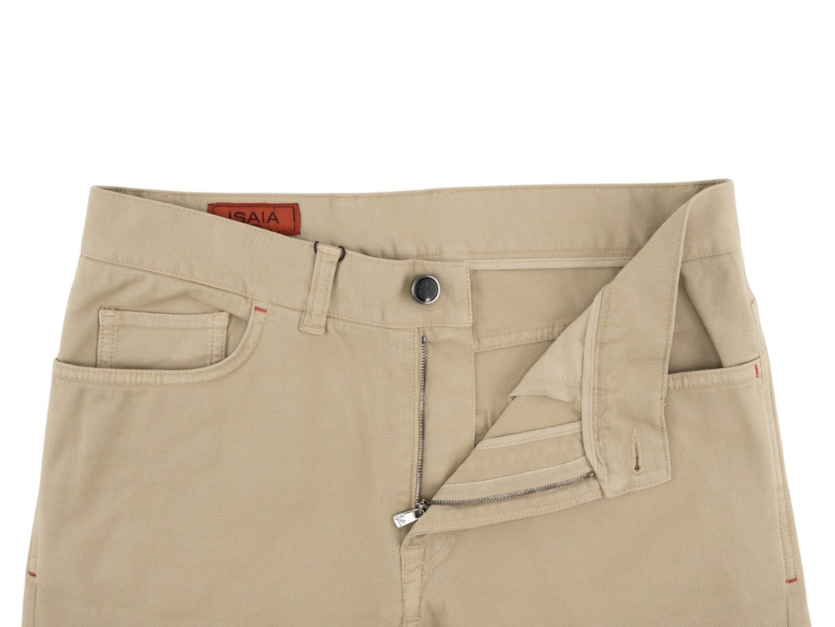 725$ ISAIA NAPOLI Beige 5 Pocket Denim Pant Cotton Slim Fit 32 US / 48 EU