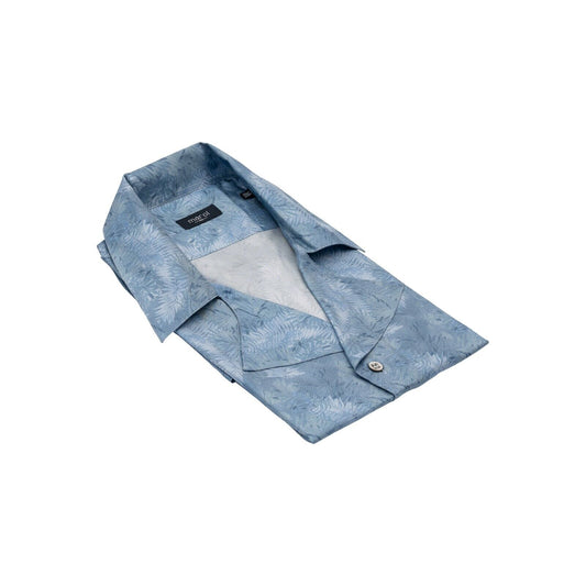 1400$ MAROL BOLOGNA Short Sleeve Shirt Blue 100% COMO SILK Satin 15.75 - 40